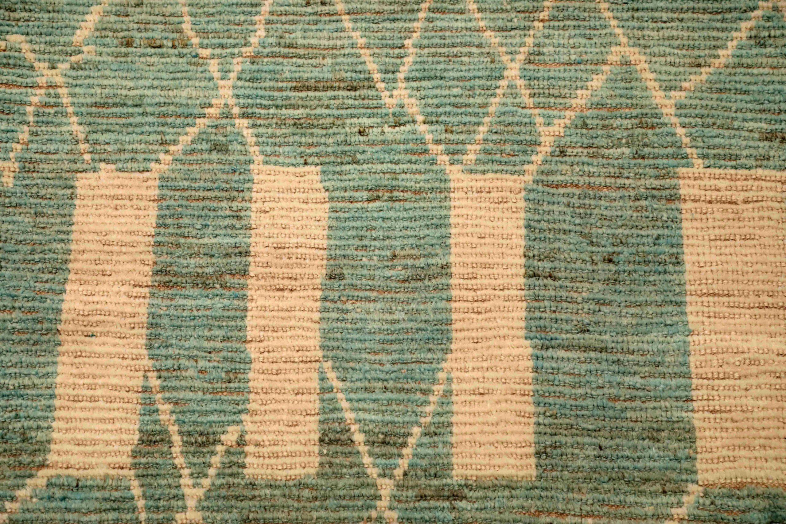 Afghano Tappeti Afghanistan Moroccan Area Rugs - Lana Blu Avorio Design - 96428 in vendita