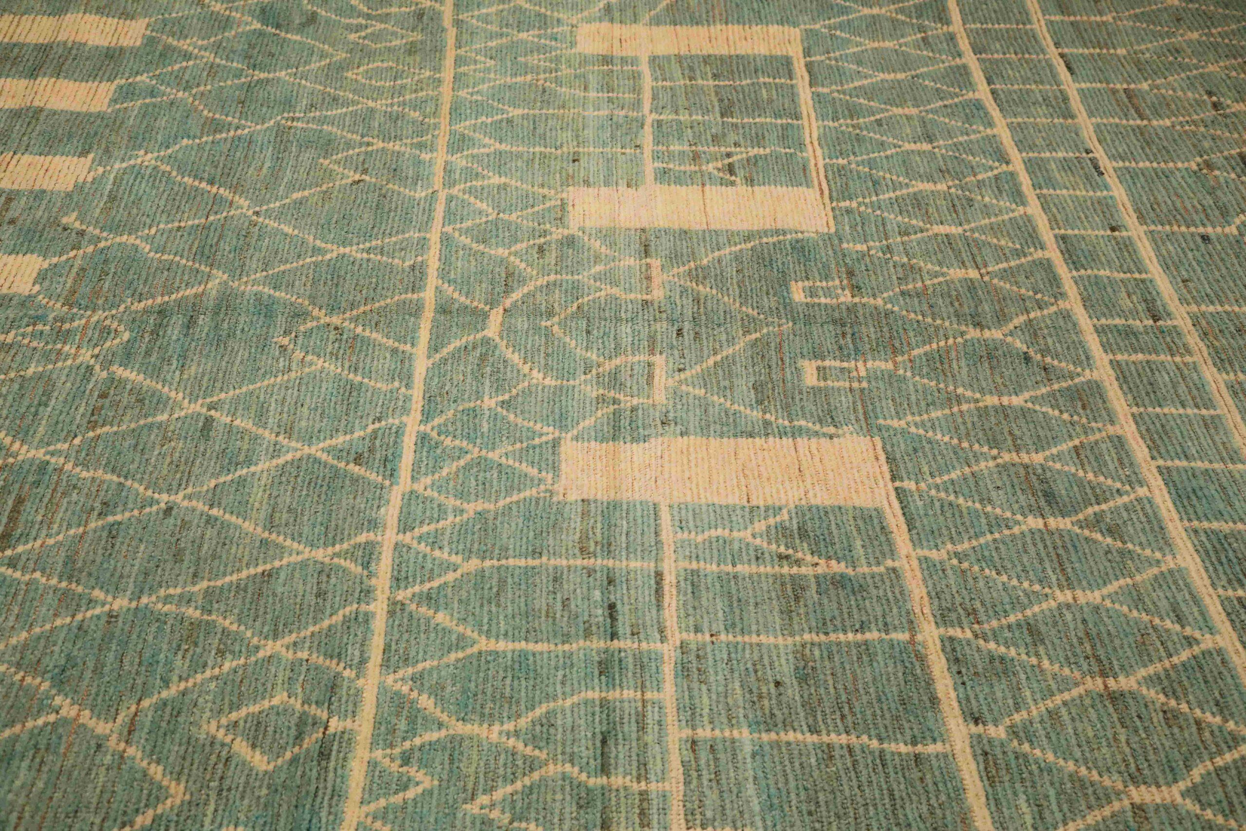 Annodato a mano Tappeti Afghanistan Moroccan Area Rugs - Lana Blu Avorio Design - 96428 in vendita