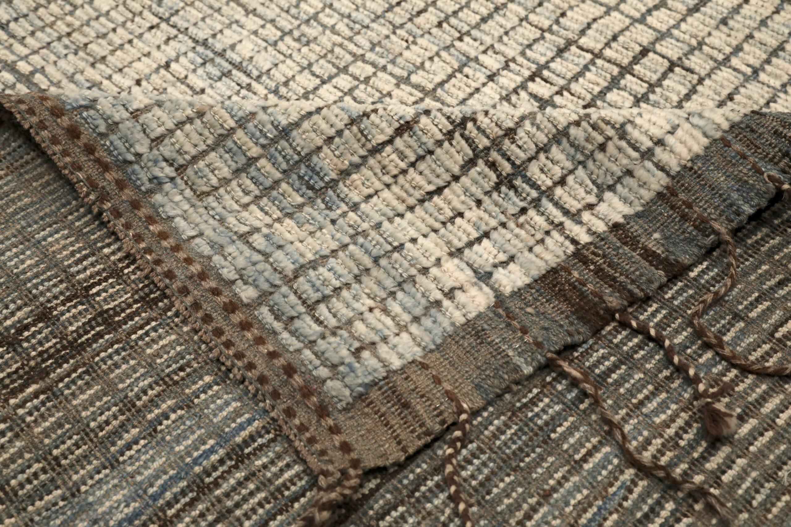 Afghano Tappeti Afghanistan Moroccan Area Rugs - Lana Blu Avorio Design - 96470 in vendita