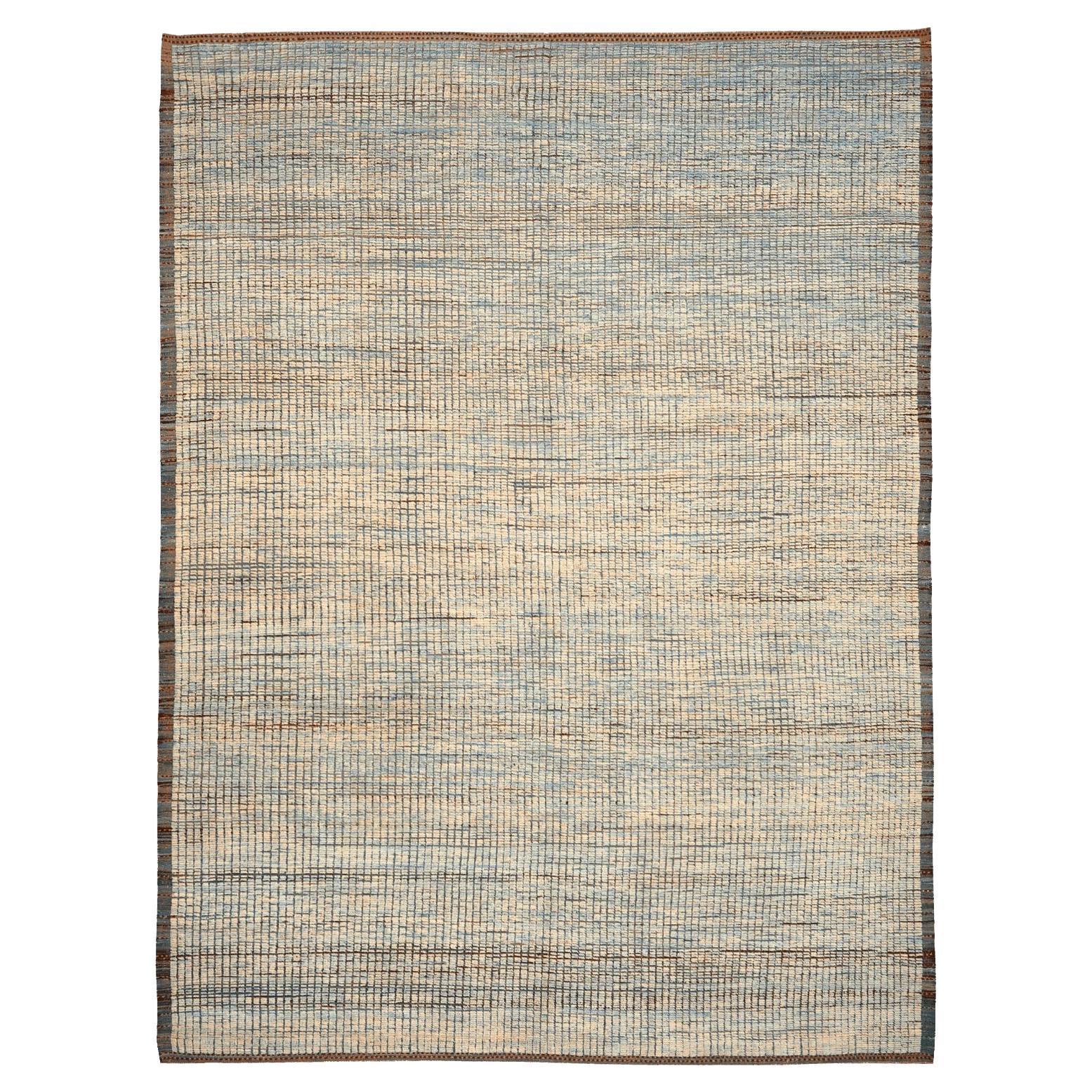 Afganistán Alfombras Marroquíes - Lana Azul Diseño Marfil - 96470