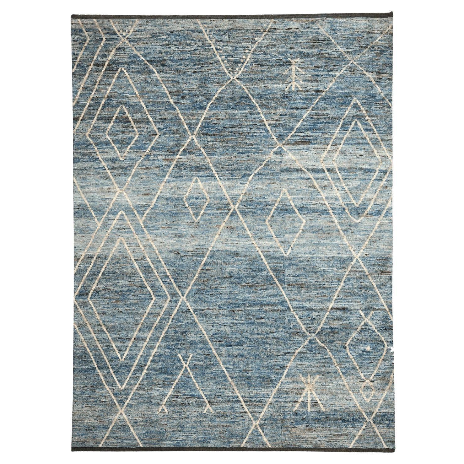 Afghanistan Marokkanische Teppiche - Wolle Blau Elfenbein Design - 96490