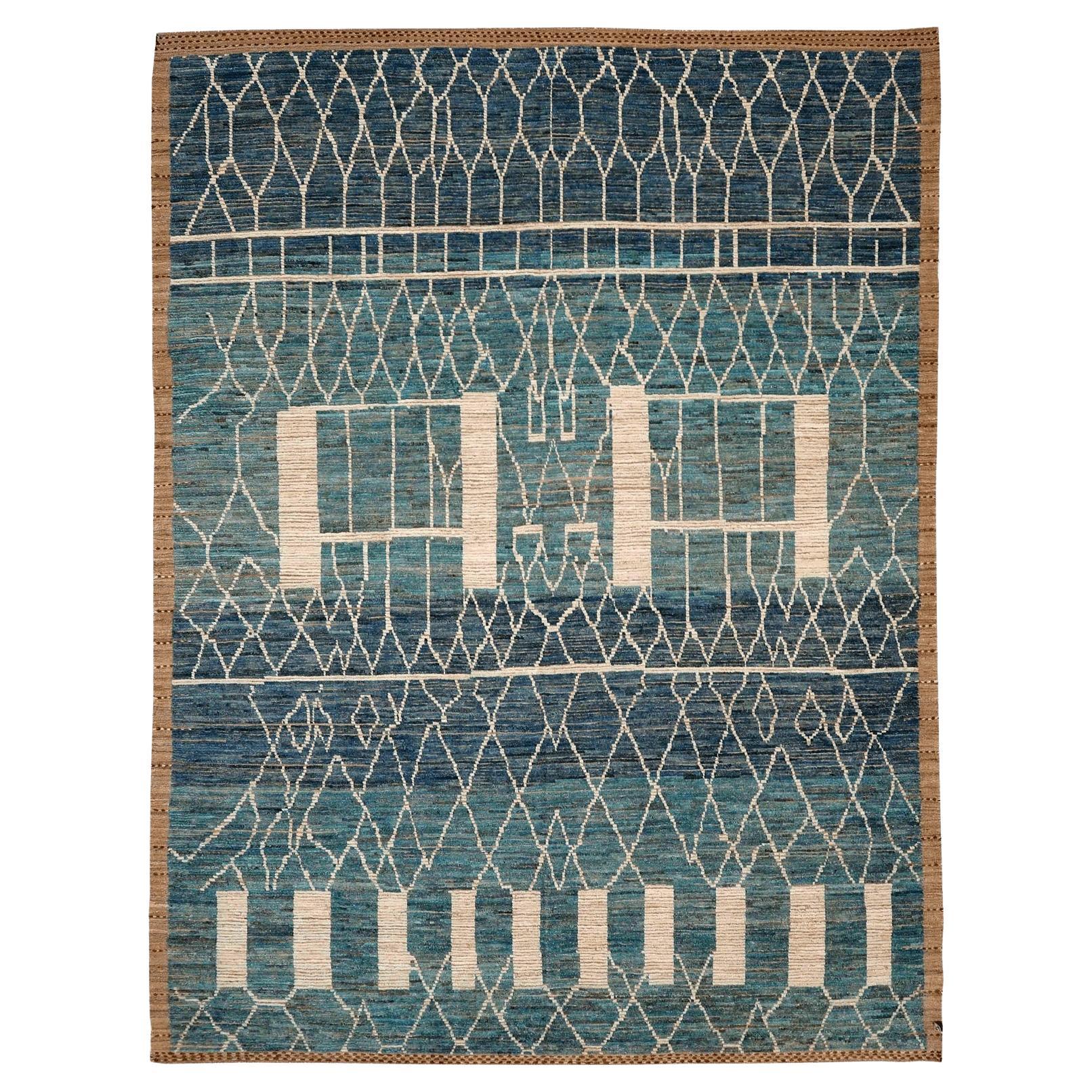 Tappeti Afghanistan Moroccan Area Rugs - Lana Blu Avorio Blu Navy - 96390