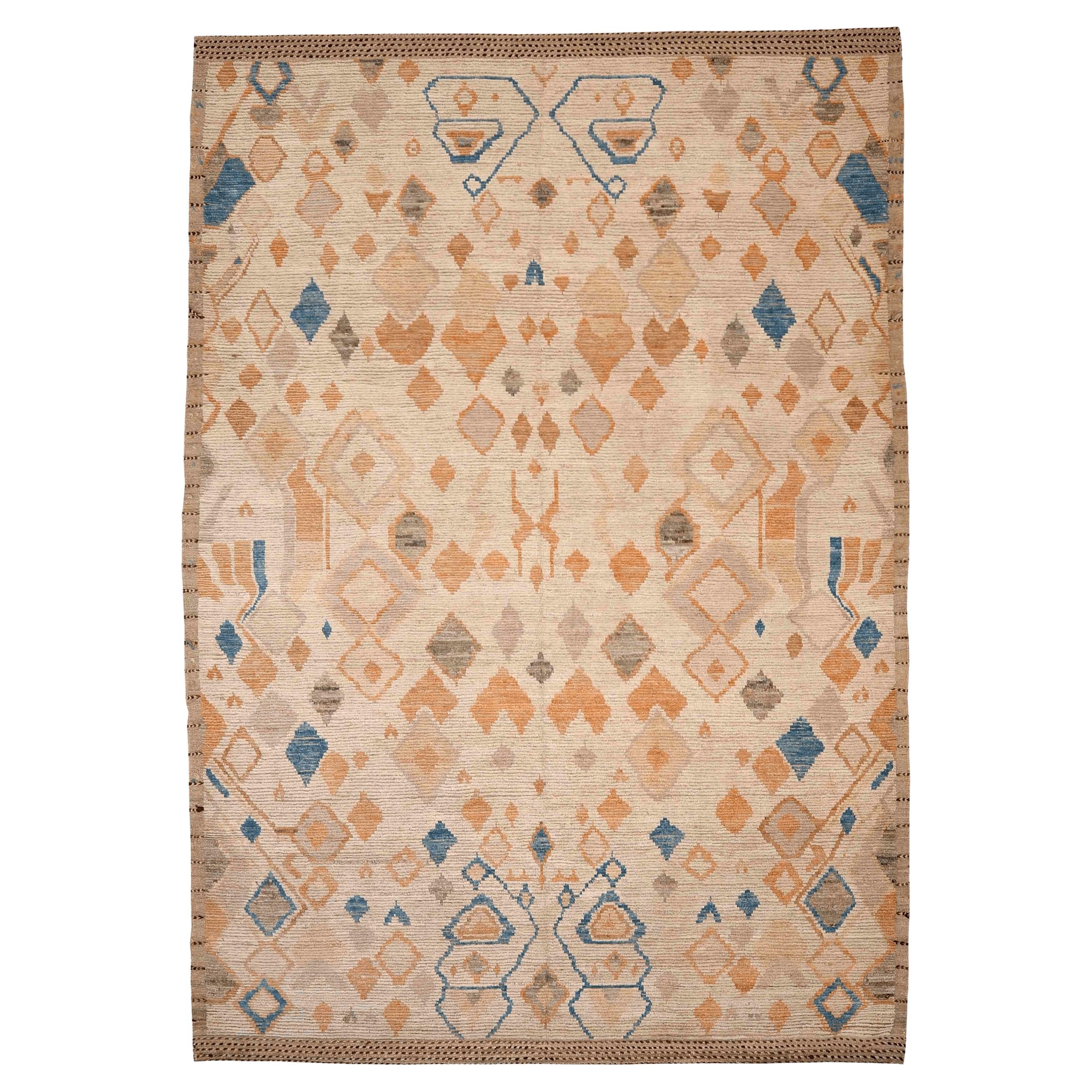 Afghanistan Moroccan Area Rugs - Wool Blue Ivory Orange - 96417