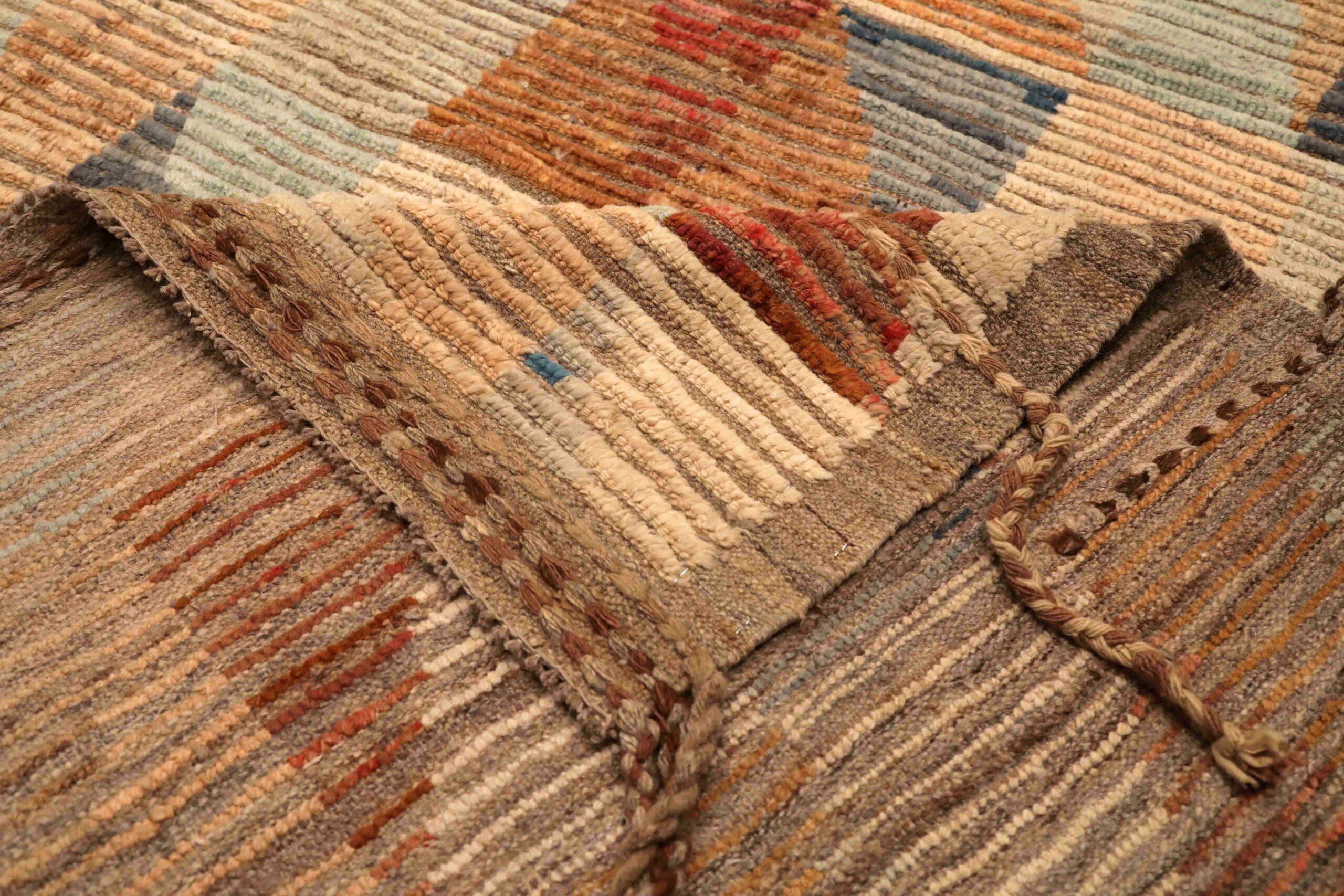 Marokkanische Teppiche aus Afghanistan - Wolle Blau Elfenbein Orange - 96432 (Stammeskunst) im Angebot
