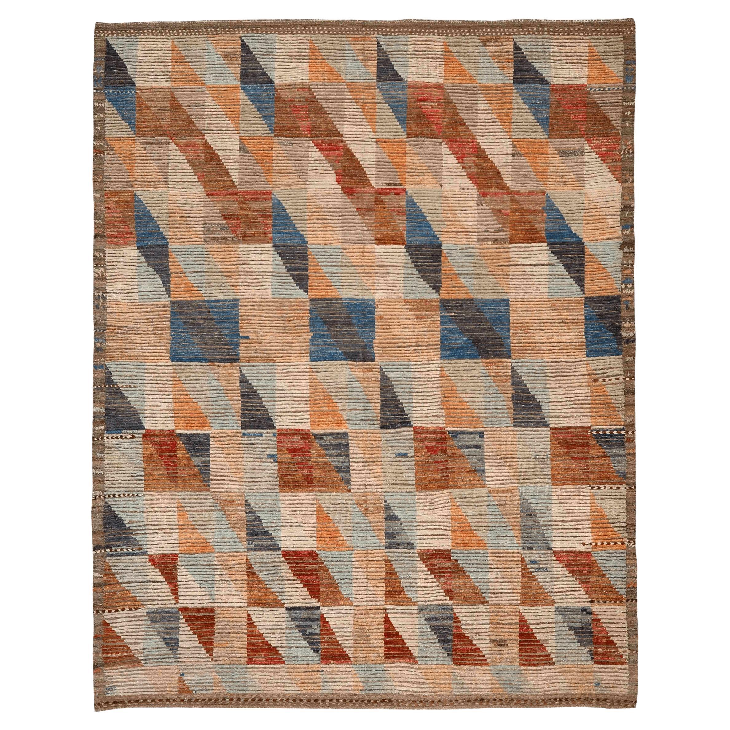 Afghanistan Moroccan Area Rugs - Wool Blue Ivory Orange - 96432