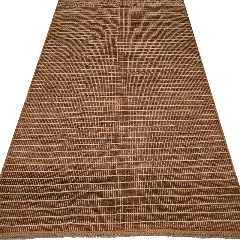 Hand-Woven Afghanistan Moroccan Area Rugs - Wool Brown Design - 98474 For Sale