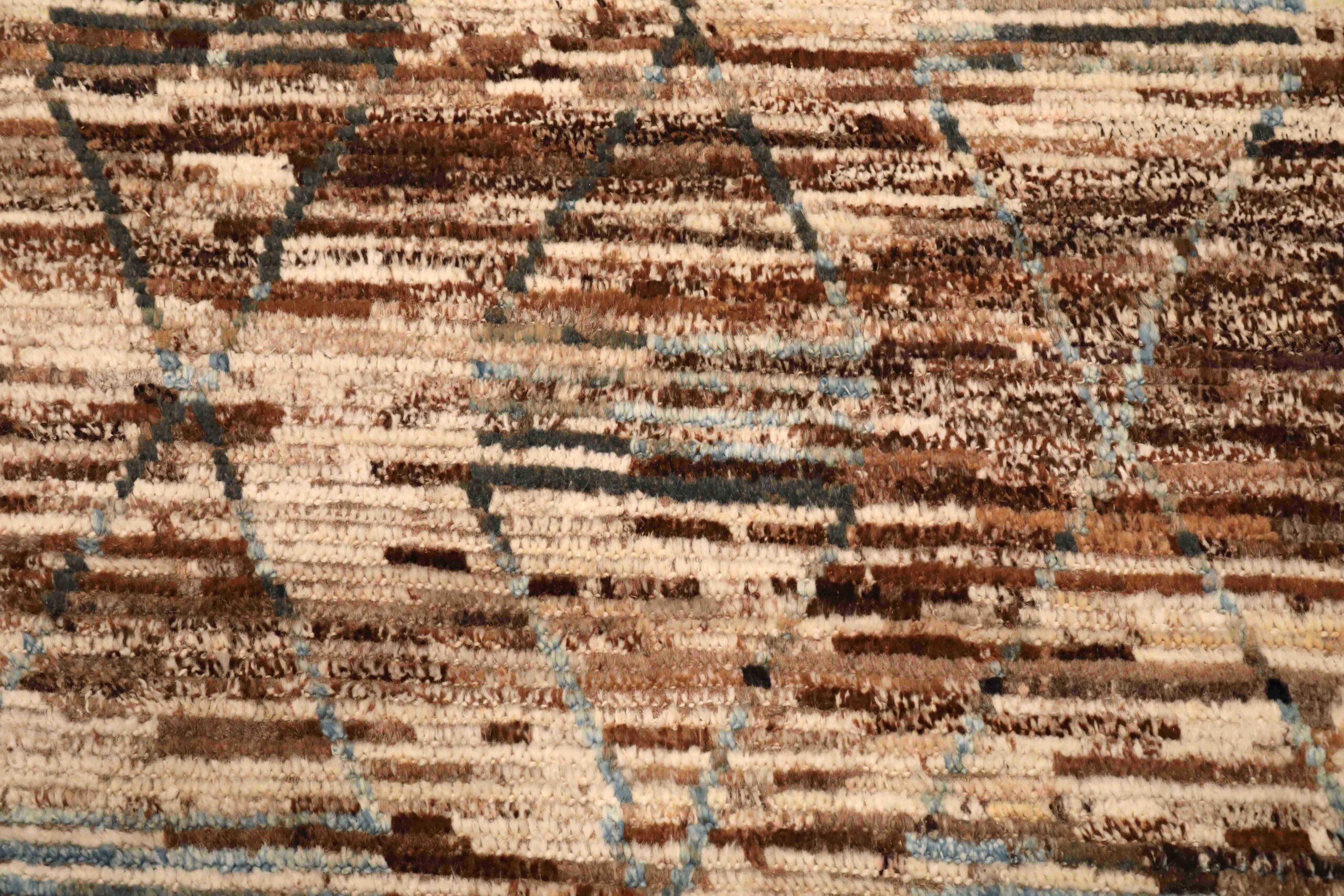 Afghanistan Moroccan Area Rugs - Wool Brown Gray Ivory Design - 96414 In Excellent Condition For Sale In Dallas, TX