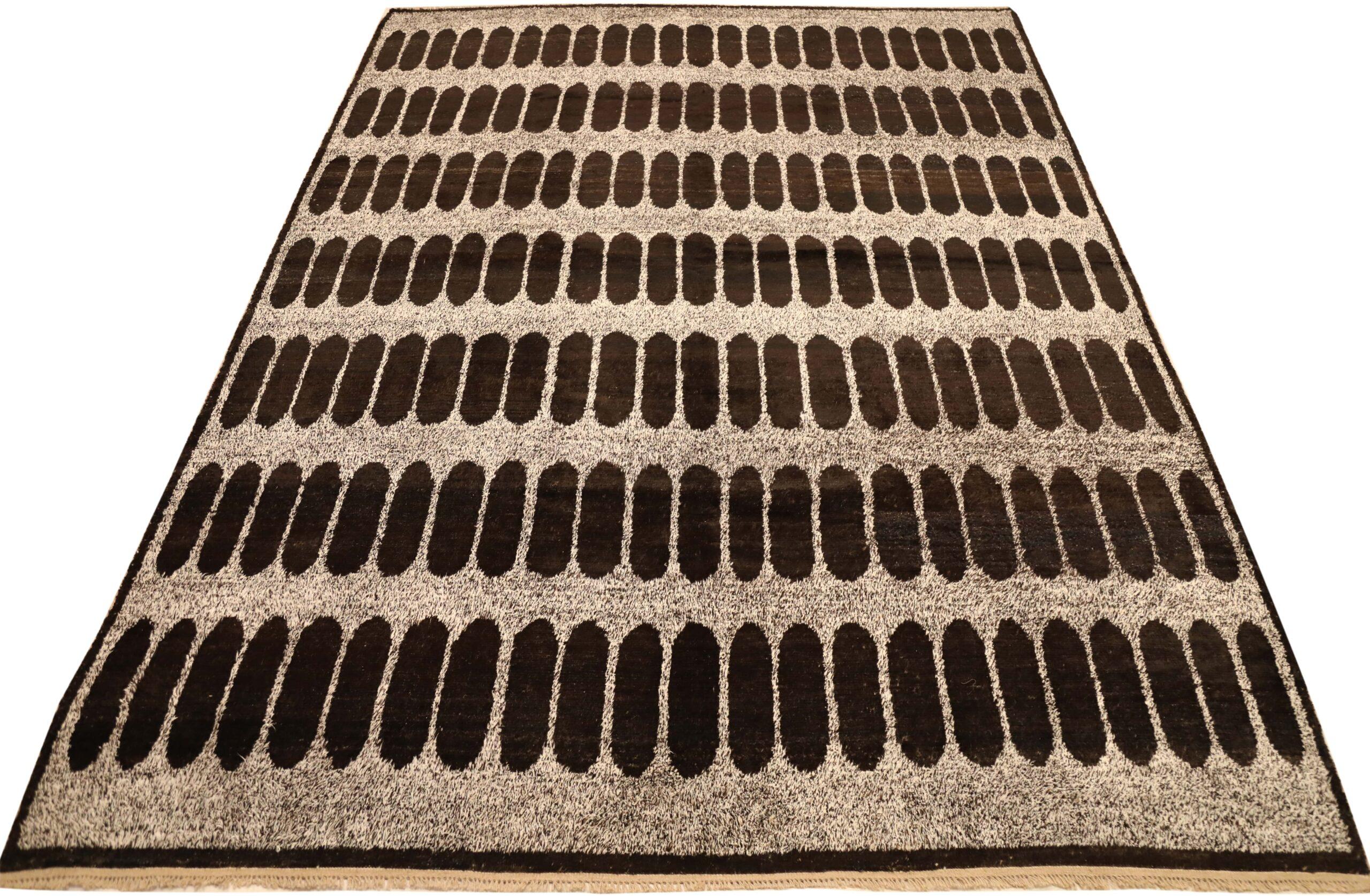 Afghano Tappeti Afghanistan Moroccan Area Rugs - Lana Marrone Avorio Design - 93787 in vendita