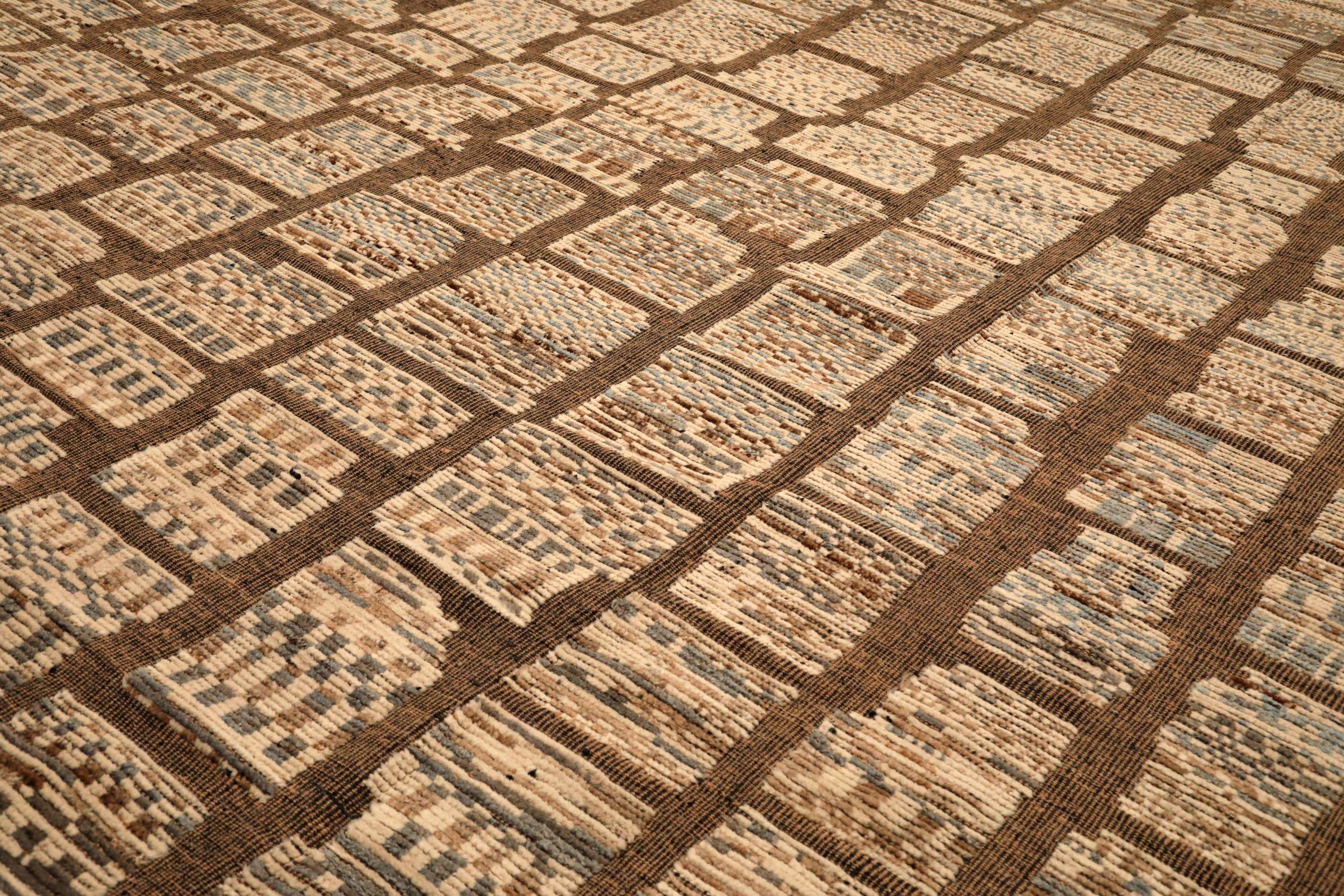 Tribale Tappeti Afghanistan Moroccan Area Rugs - Lana Marrone Avorio Design - 94346 in vendita