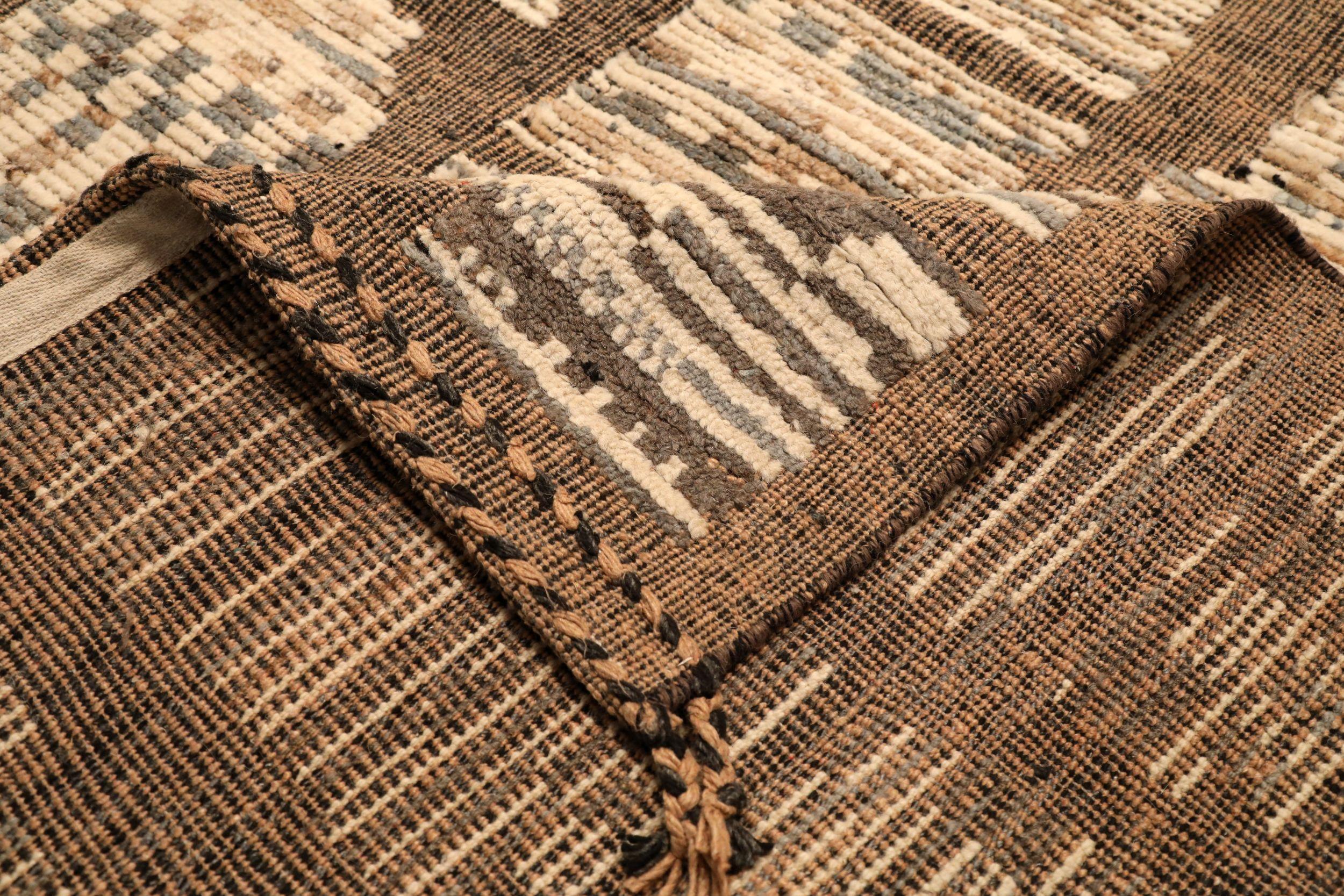 Afghano Tappeti Afghanistan Moroccan Area Rugs - Lana Marrone Avorio Design - 94346 in vendita