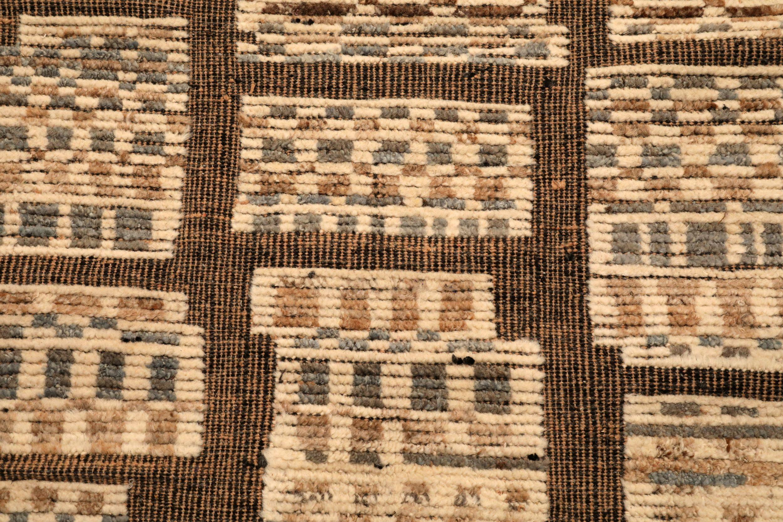 Tappeti Afghanistan Moroccan Area Rugs - Lana Marrone Avorio Design - 94346 In condizioni ottime in vendita a Dallas, TX
