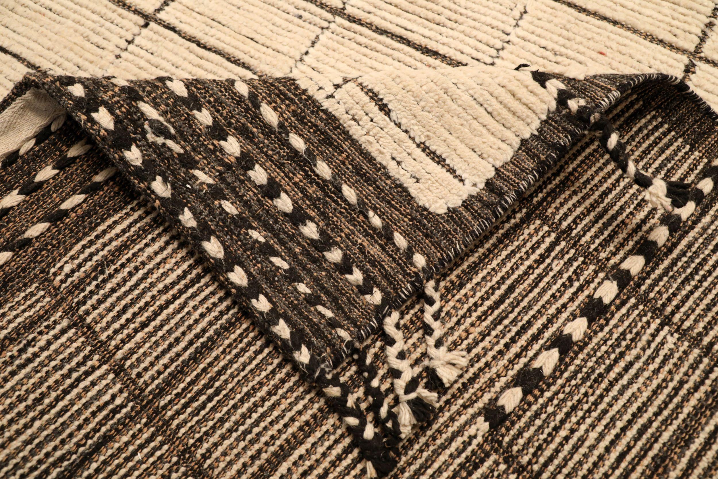 Afghano Tappeti Afghanistan Moroccan Area Rugs - Lana Marrone Avorio Design - 94348 in vendita