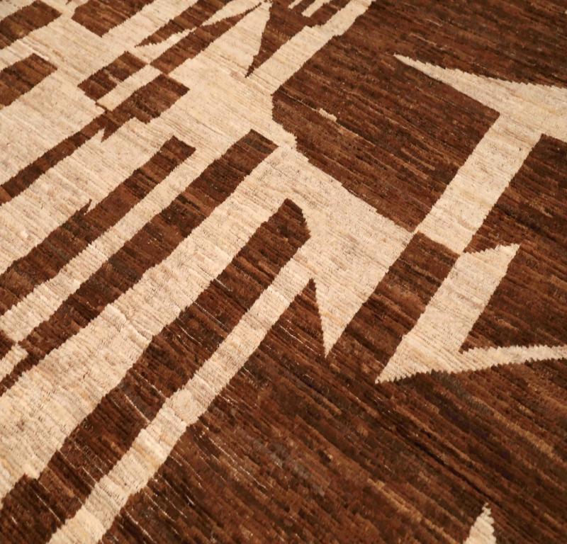 Afghano Tappeti Afghanistan Moroccan Area Rugs - Lana Marrone Avorio Design - 96371 in vendita