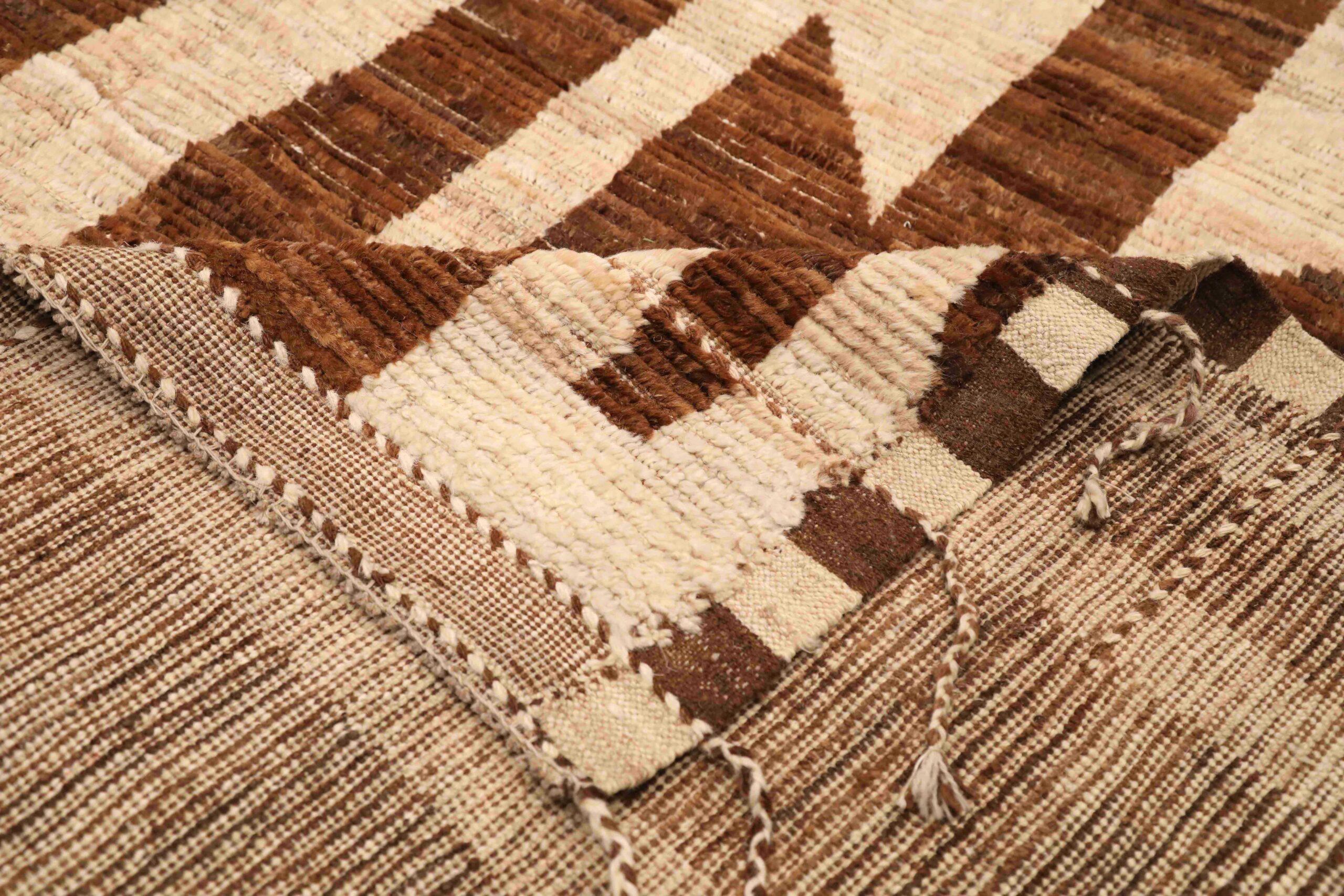 Tappeti Afghanistan Moroccan Area Rugs - Lana Marrone Avorio Design - 96371 In condizioni ottime in vendita a Dallas, TX