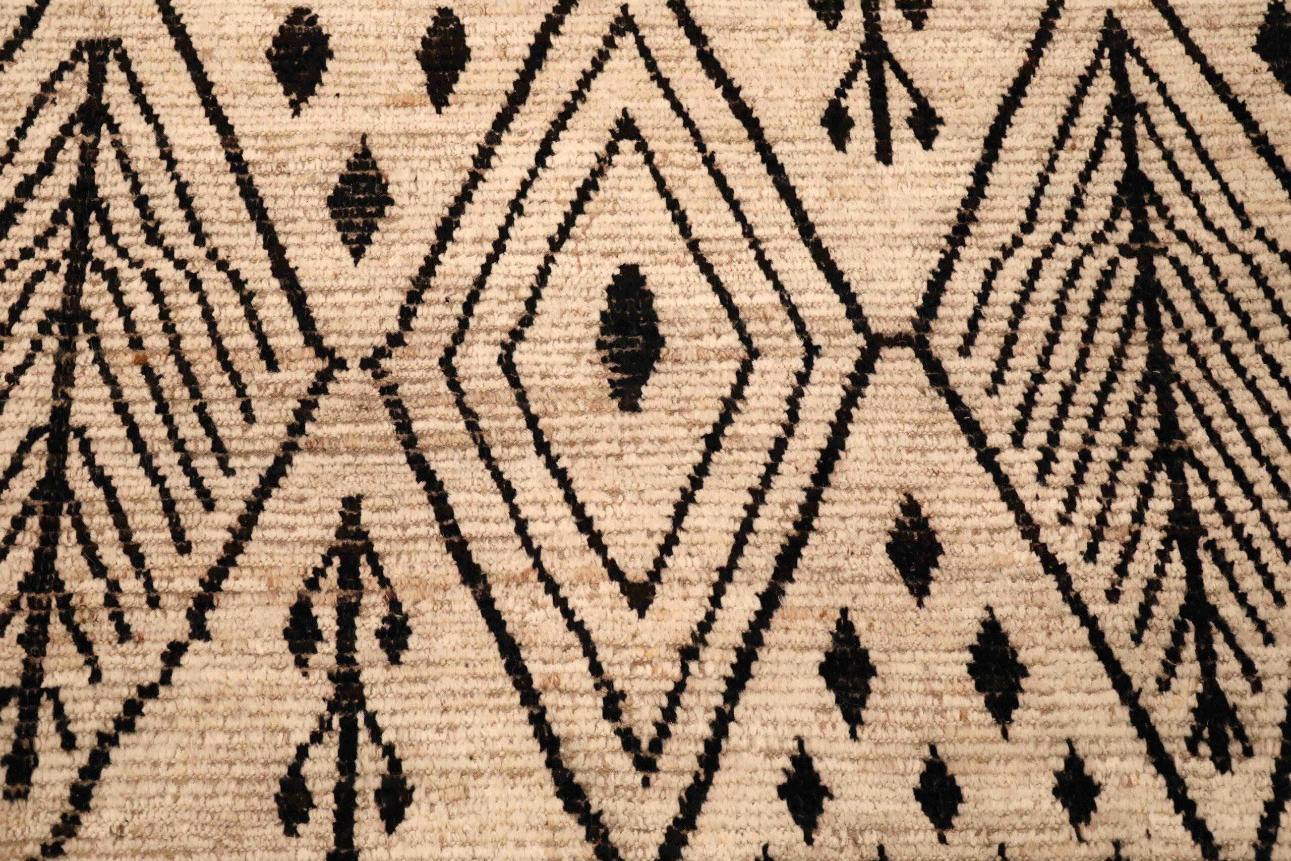 Annodato a mano Tappeti Afghanistan Moroccan Area Rugs - Lana Marrone Avorio Design - 96381 in vendita
