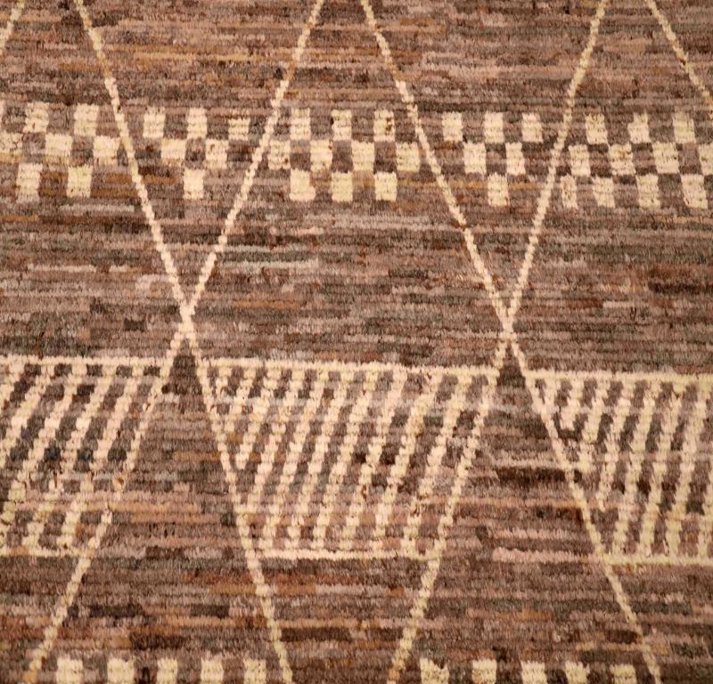 Tribale Tappeti Afghanistan Moroccan Area Rugs - Lana Marrone Avorio Design - 96384 in vendita
