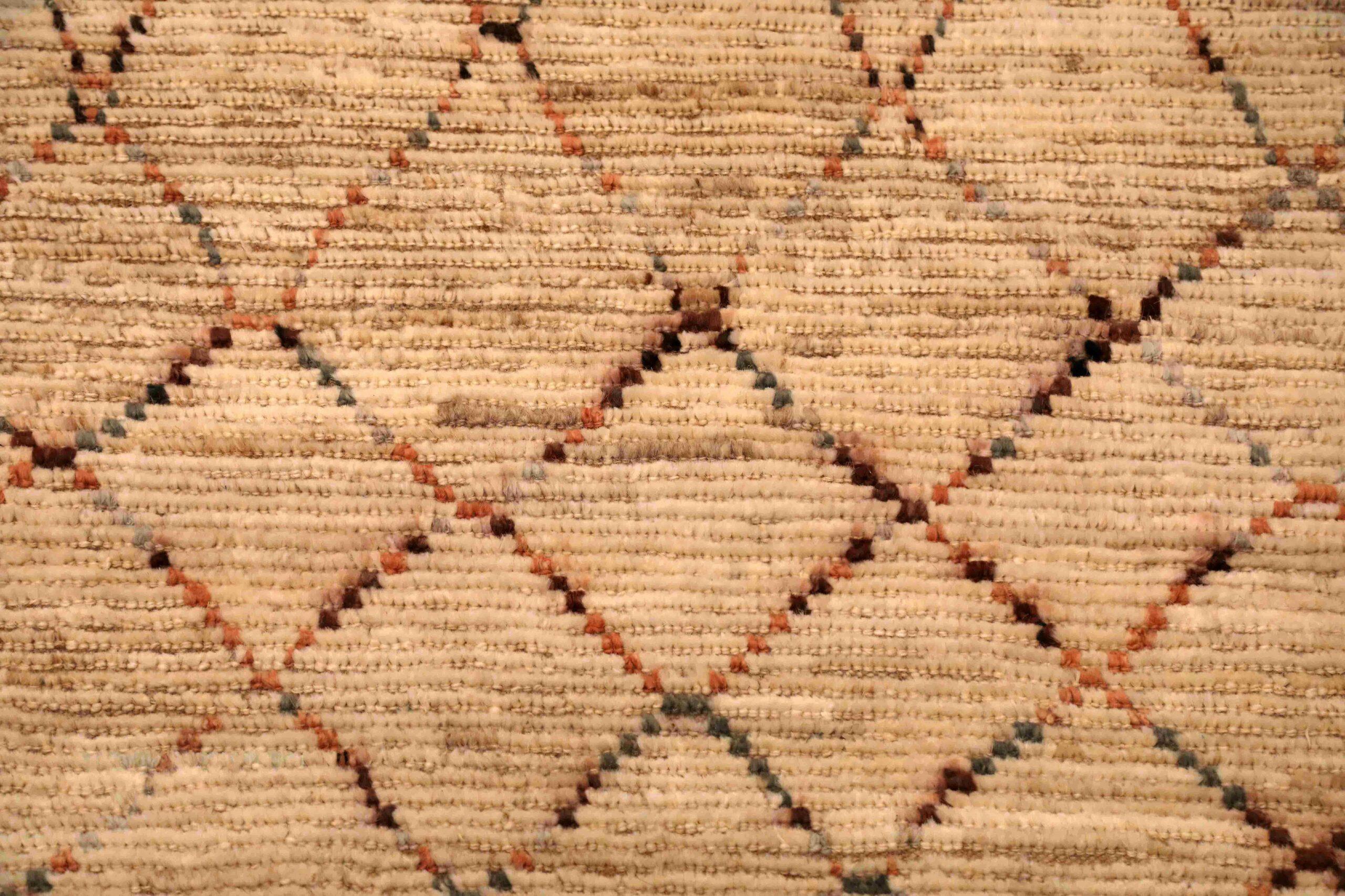 Afghano Tappeti Afghanistan Moroccan Area Rugs - Lana Marrone Avorio Design - 96391 in vendita