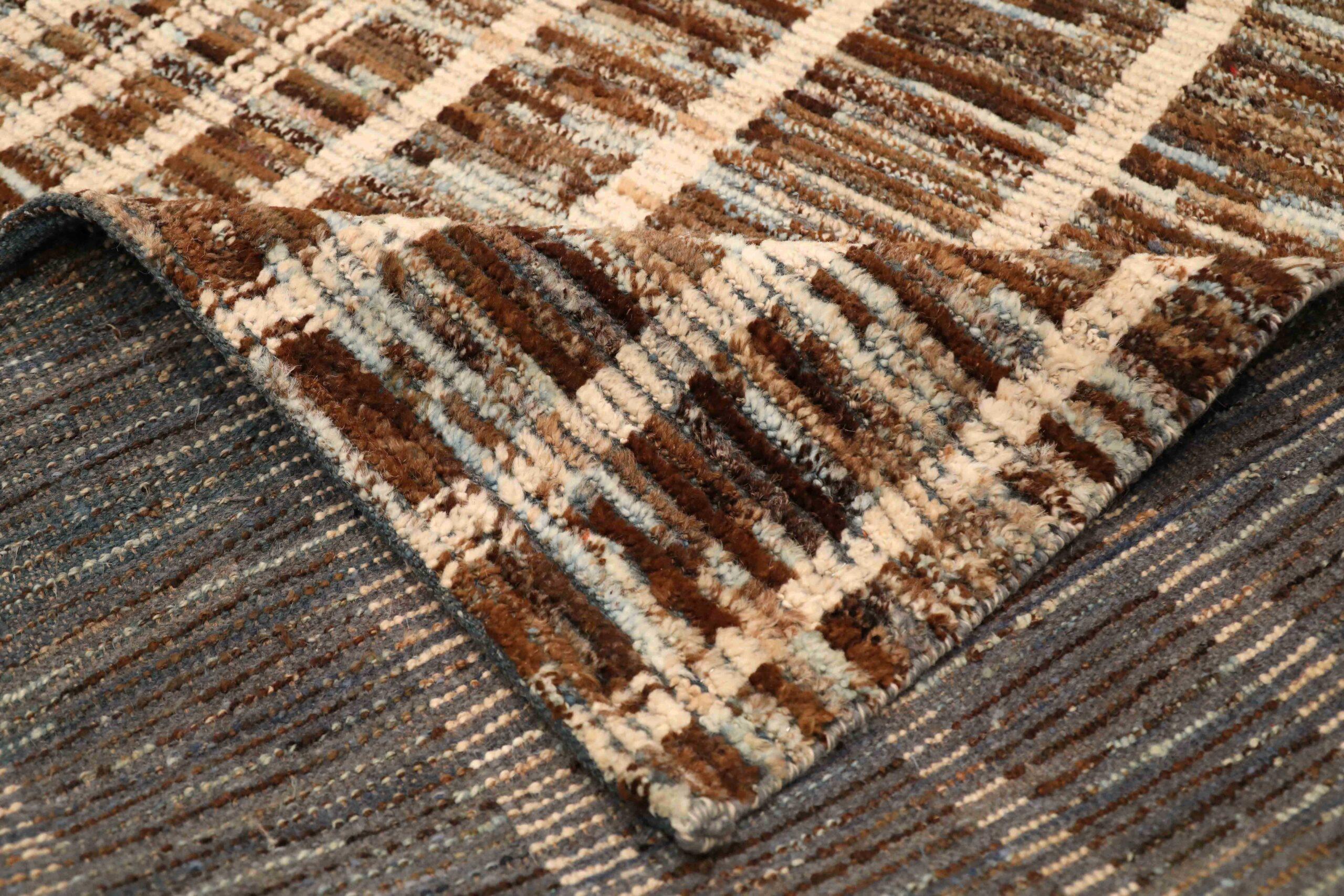 Tribale Tappeti Afghanistan Moroccan Area Rugs - Lana Marrone Avorio Design - 96394 in vendita
