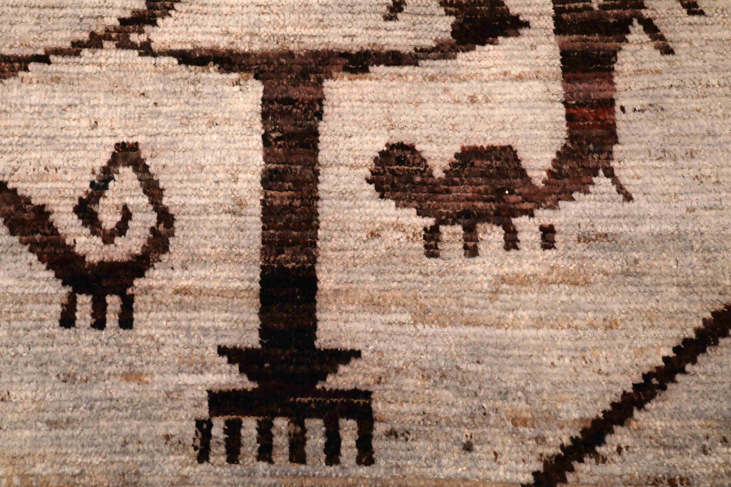 Afghano Tappeti Afghanistan Moroccan Area Rugs - Lana Marrone Avorio Design - 96397 in vendita
