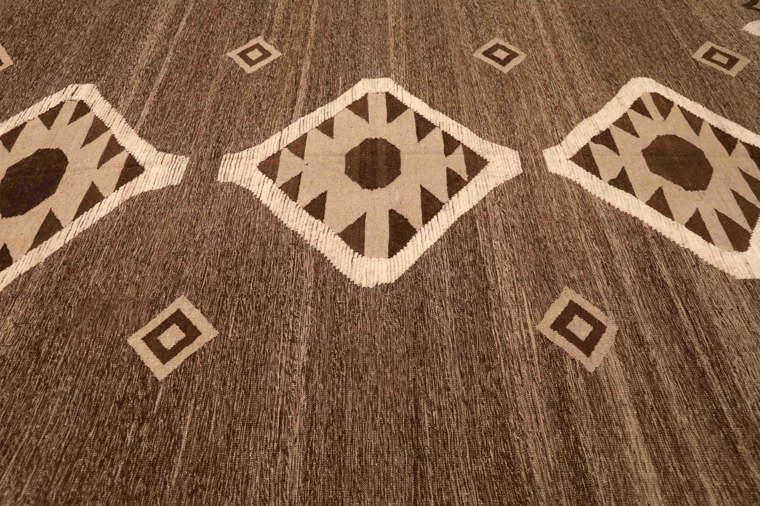 Tappeti Afghanistan Moroccan Area Rugs - Lana Marrone Avorio Design - 96401 In condizioni ottime in vendita a Dallas, TX
