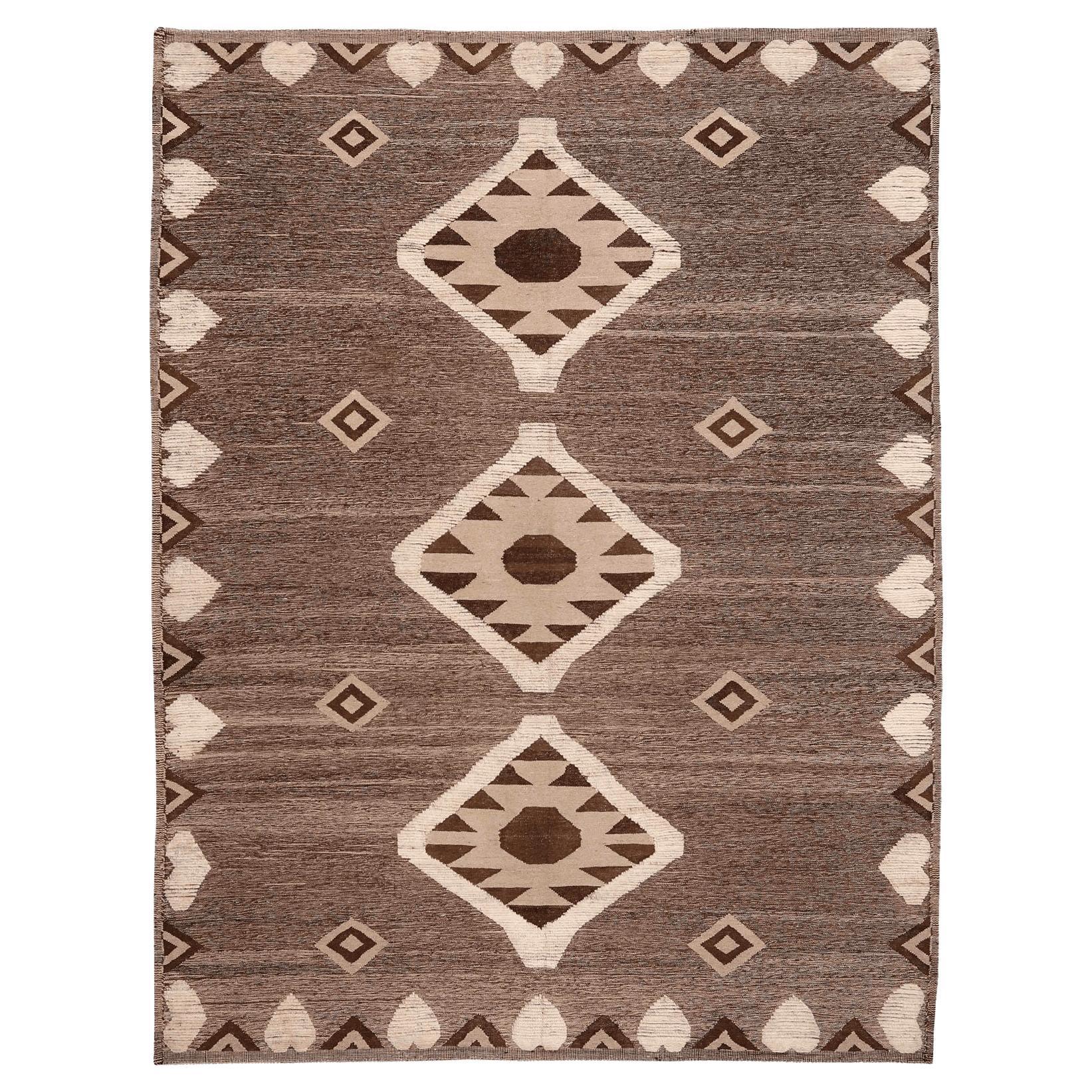 Tappeti Afghanistan Moroccan Area Rugs - Lana Marrone Avorio Design - 96401 in vendita
