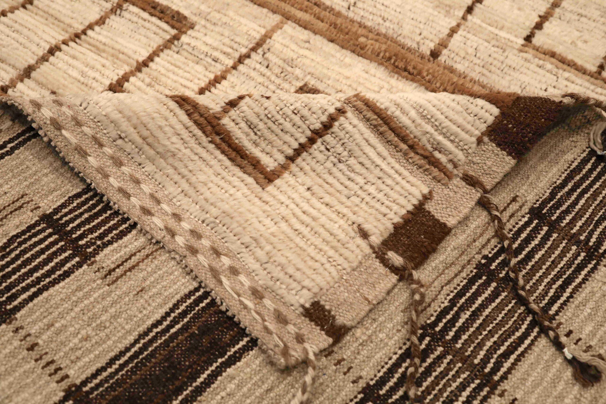 Tribale Tappeti Afghanistan Moroccan Area Rugs - Lana Marrone Avorio Design - 96412 in vendita