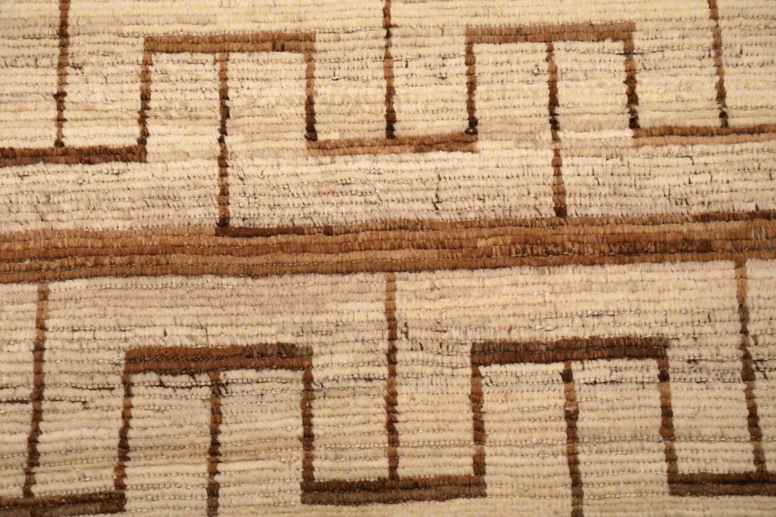Afghano Tappeti Afghanistan Moroccan Area Rugs - Lana Marrone Avorio Design - 96412 in vendita