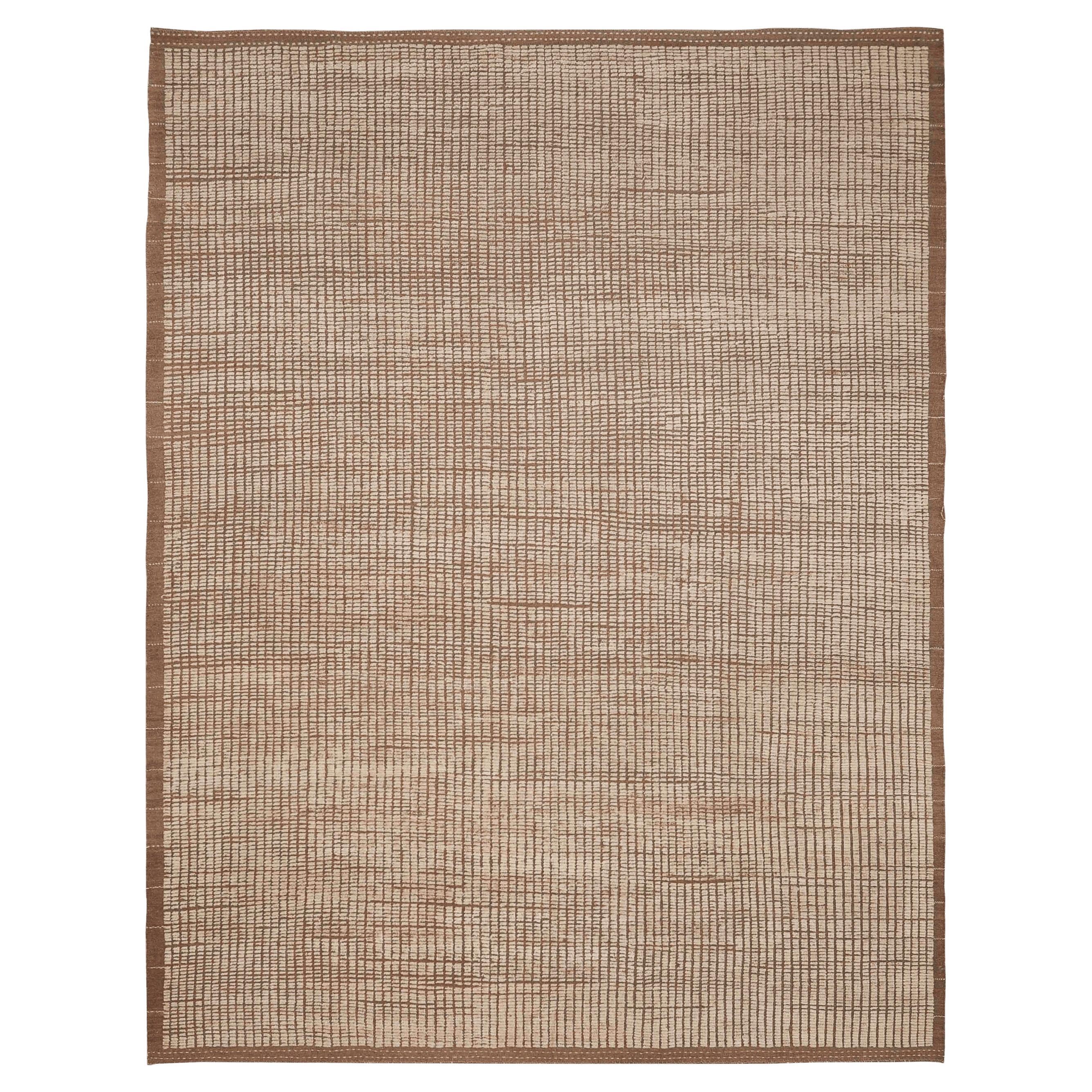Afghanistan Moroccan Area Rugs - Wool Brown Ivory Design - 96425