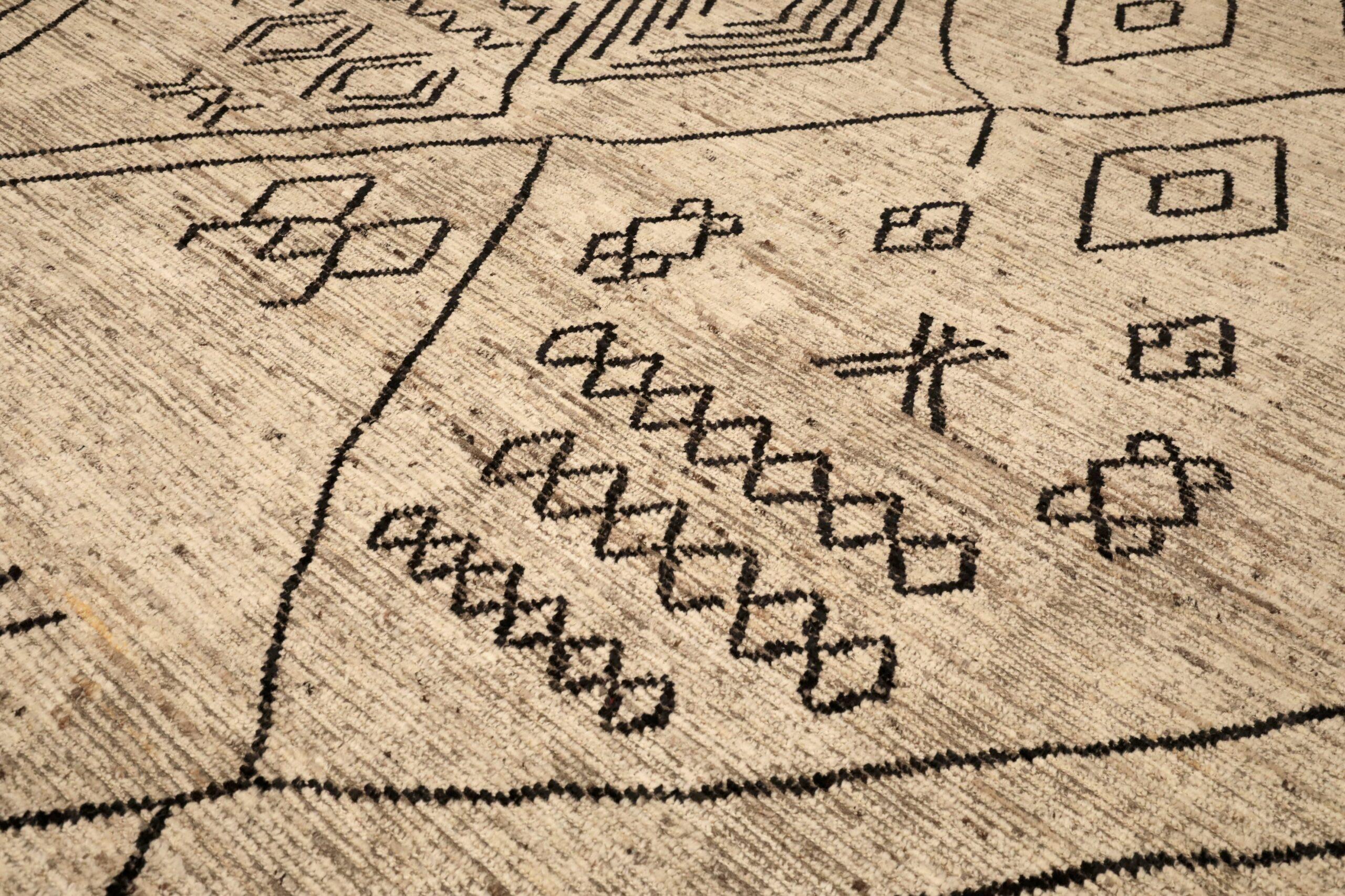 Tribale Tappeti Afghanistan Moroccan Area Rugs - Lana Marrone Avorio Design - 96462 in vendita