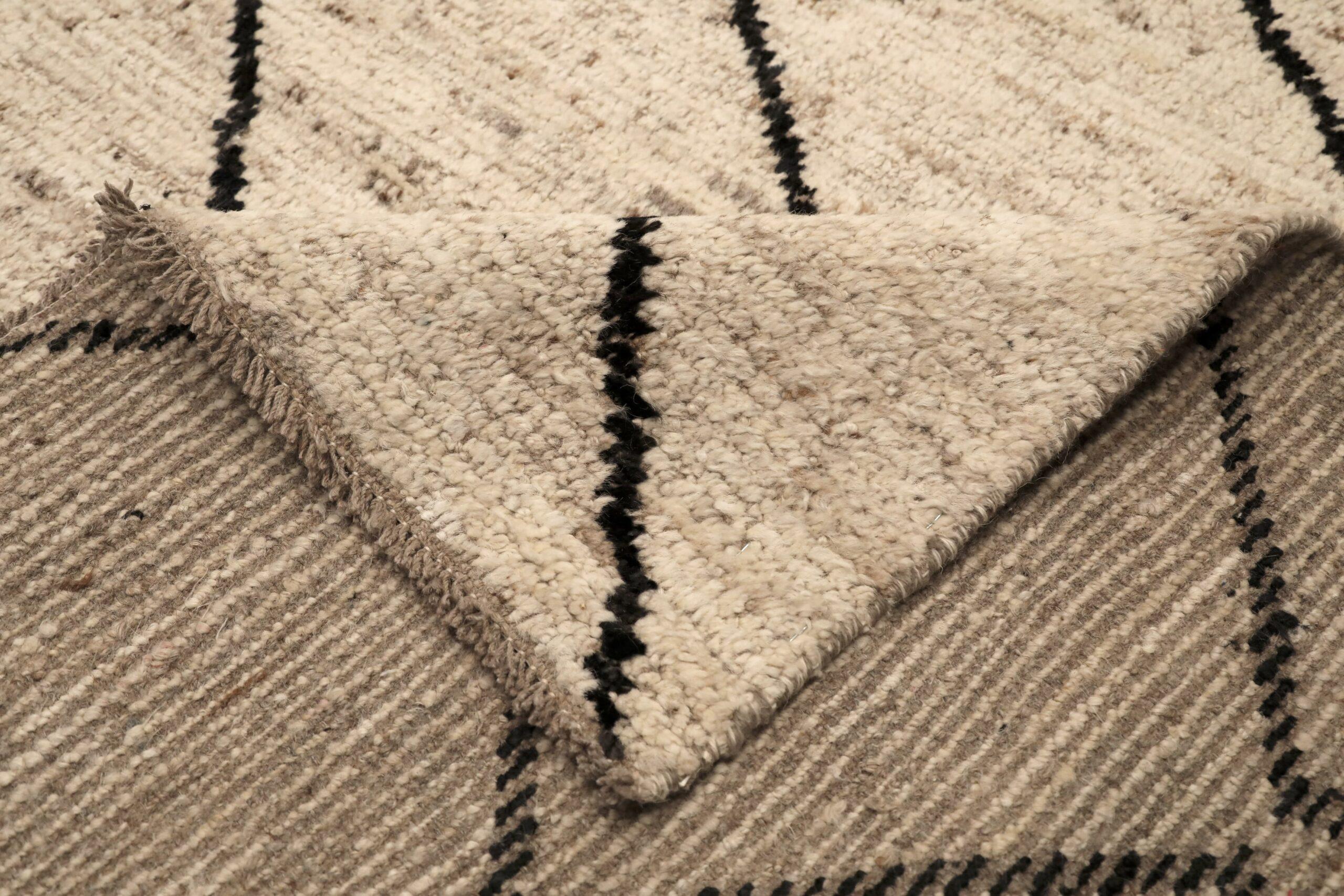 Afghano Tappeti Afghanistan Moroccan Area Rugs - Lana Marrone Avorio Design - 96480 in vendita