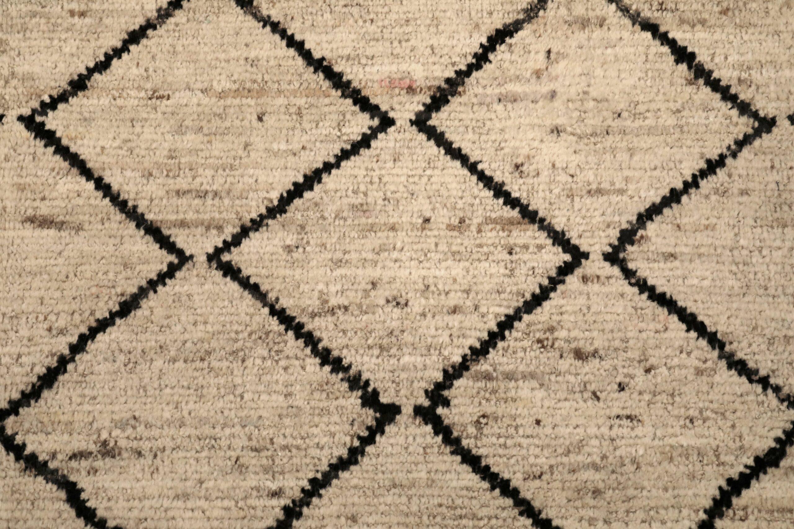 Tessuto a mano Tappeti Afghanistan Moroccan Area Rugs - Lana Marrone Avorio Design - 96480 in vendita