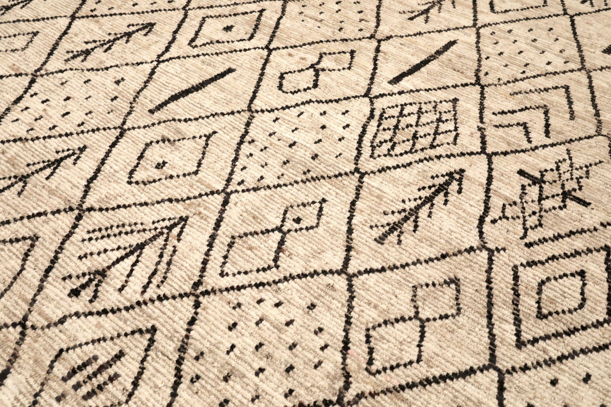 Tribale Tappeti Afghanistan Moroccan Area Rugs - Lana Marrone Avorio Design - 96483 in vendita