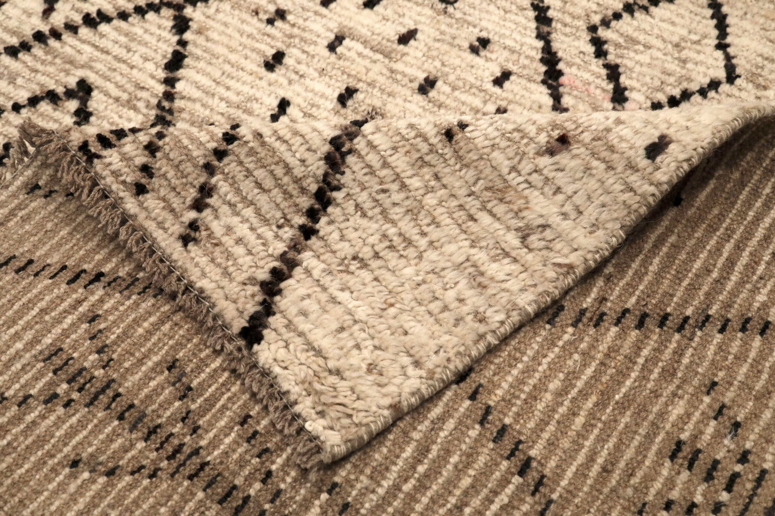 Afghano Tappeti Afghanistan Moroccan Area Rugs - Lana Marrone Avorio Design - 96483 in vendita