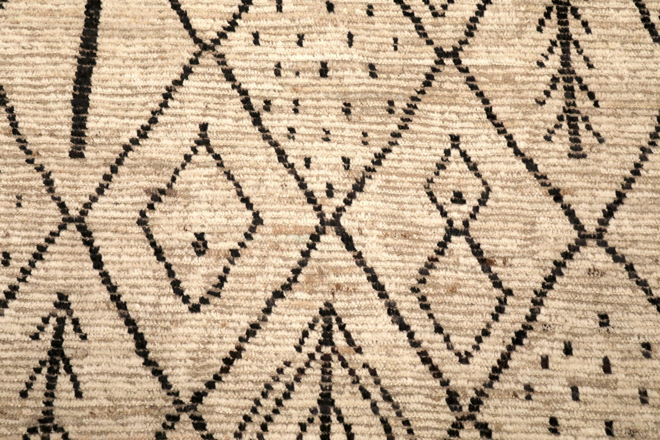 Annodato a mano Tappeti Afghanistan Moroccan Area Rugs - Lana Marrone Avorio Design - 96483 in vendita