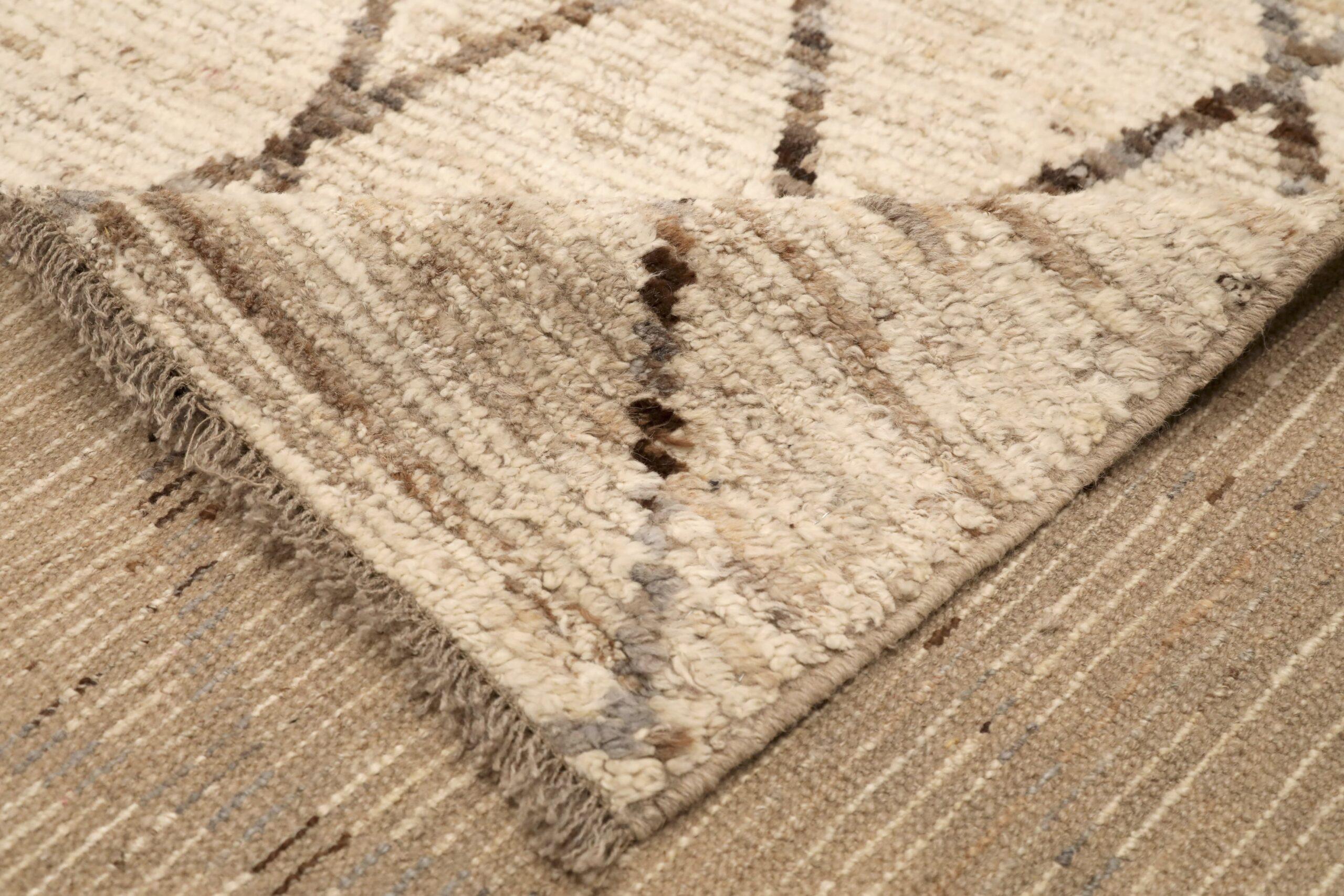 Afghano Tappeti Afghanistan Moroccan Area Rugs - Lana Marrone Avorio Design - 96485 in vendita