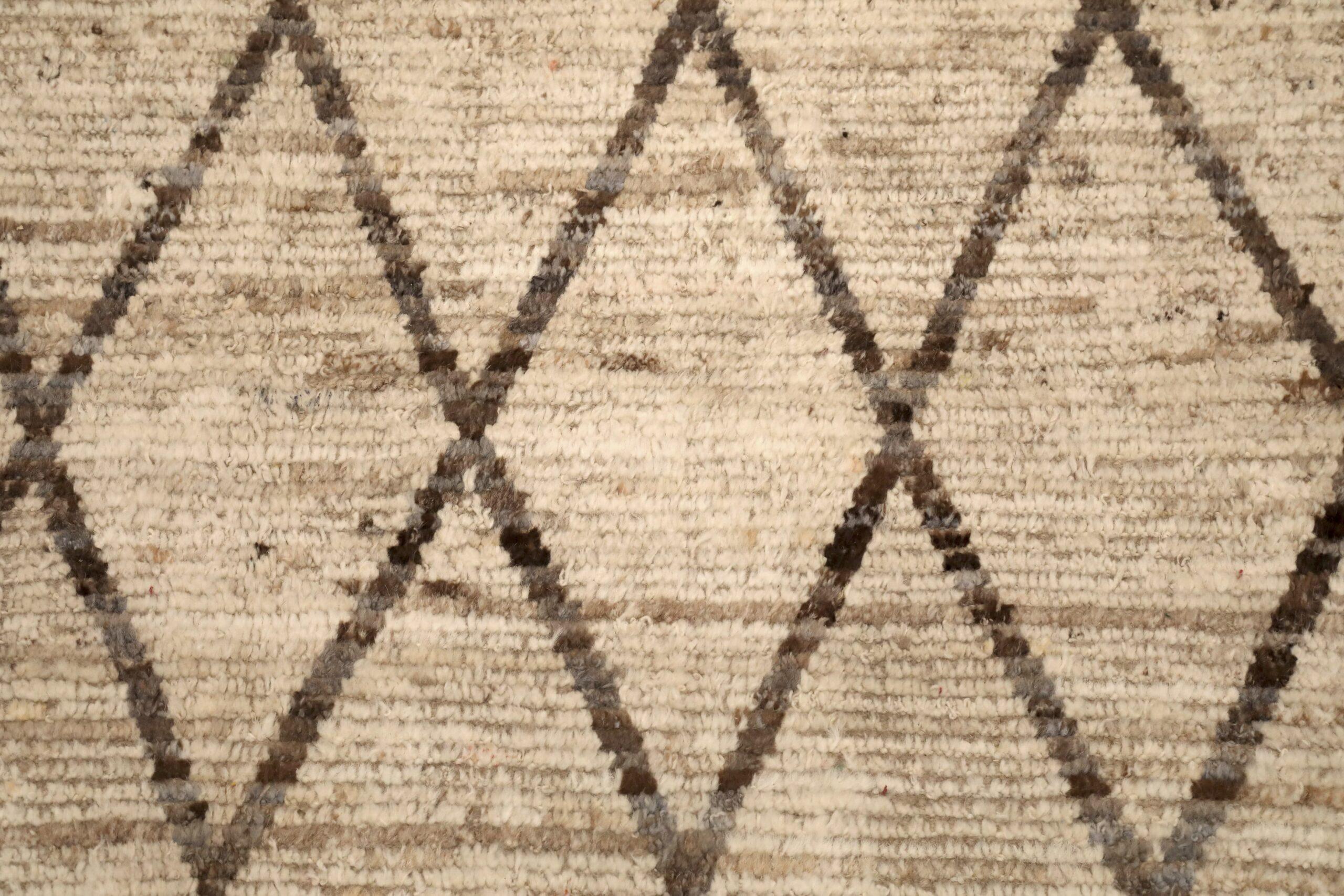 Annodato a mano Tappeti Afghanistan Moroccan Area Rugs - Lana Marrone Avorio Design - 96485 in vendita