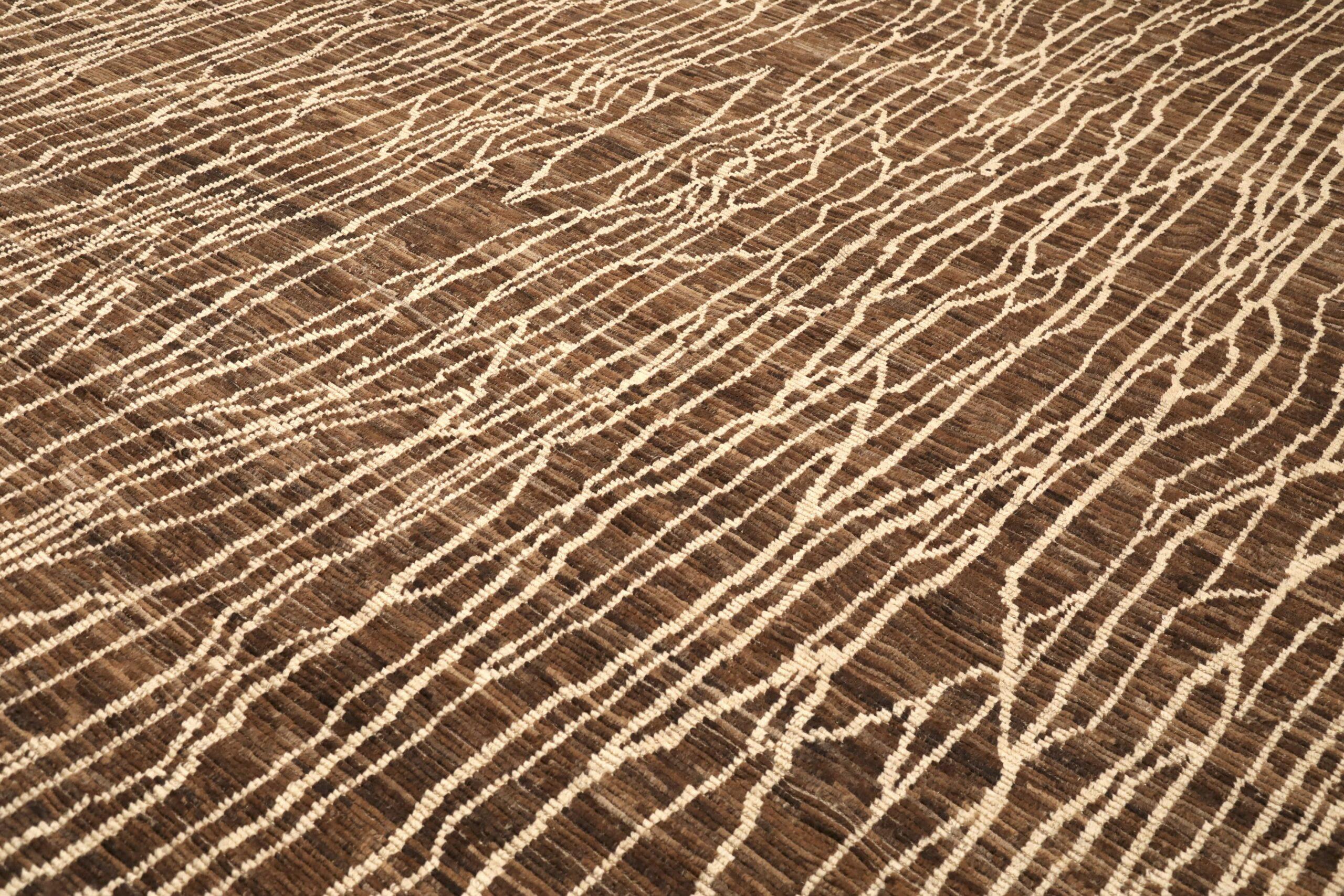 Tribal Afghanistan Moroccan Area Rugs - Wool Brown Ivory Design - 96488 For Sale