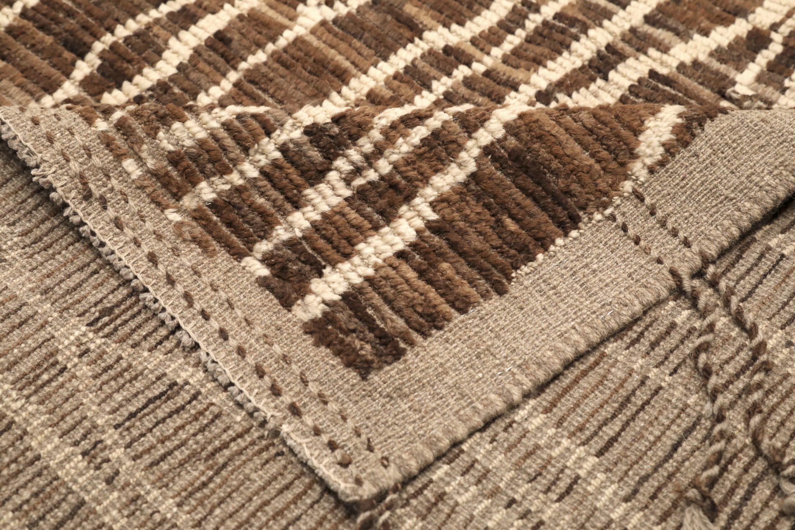 Afghanistan Moroccan Area Rugs - Wool Brown Ivory Design - 96488 In Excellent Condition For Sale In Dallas, TX