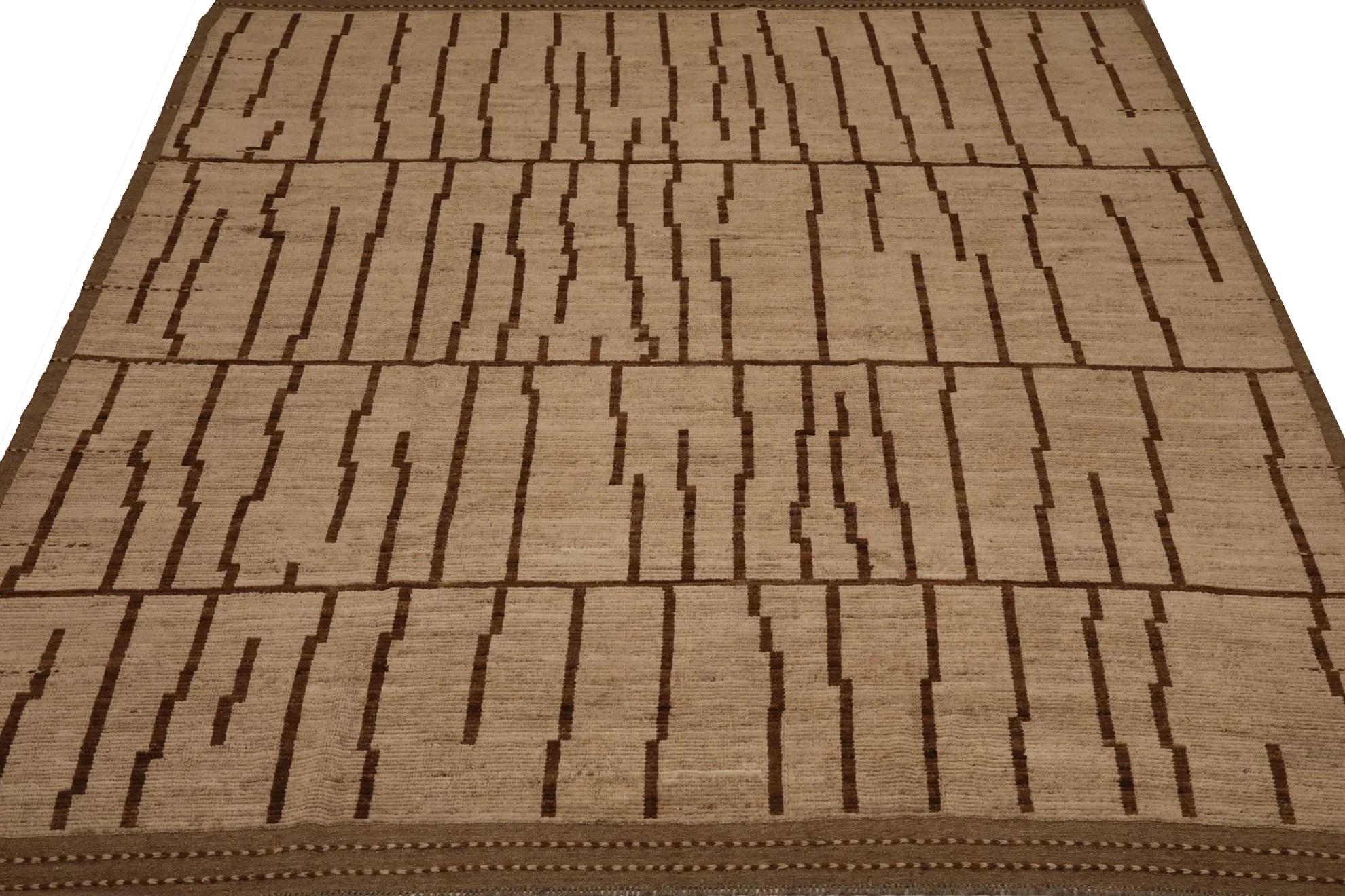 Tessuto a mano Tappeti Afghanistan Moroccan Area Rugs - Lana Marrone Avorio Design - 98441 in vendita