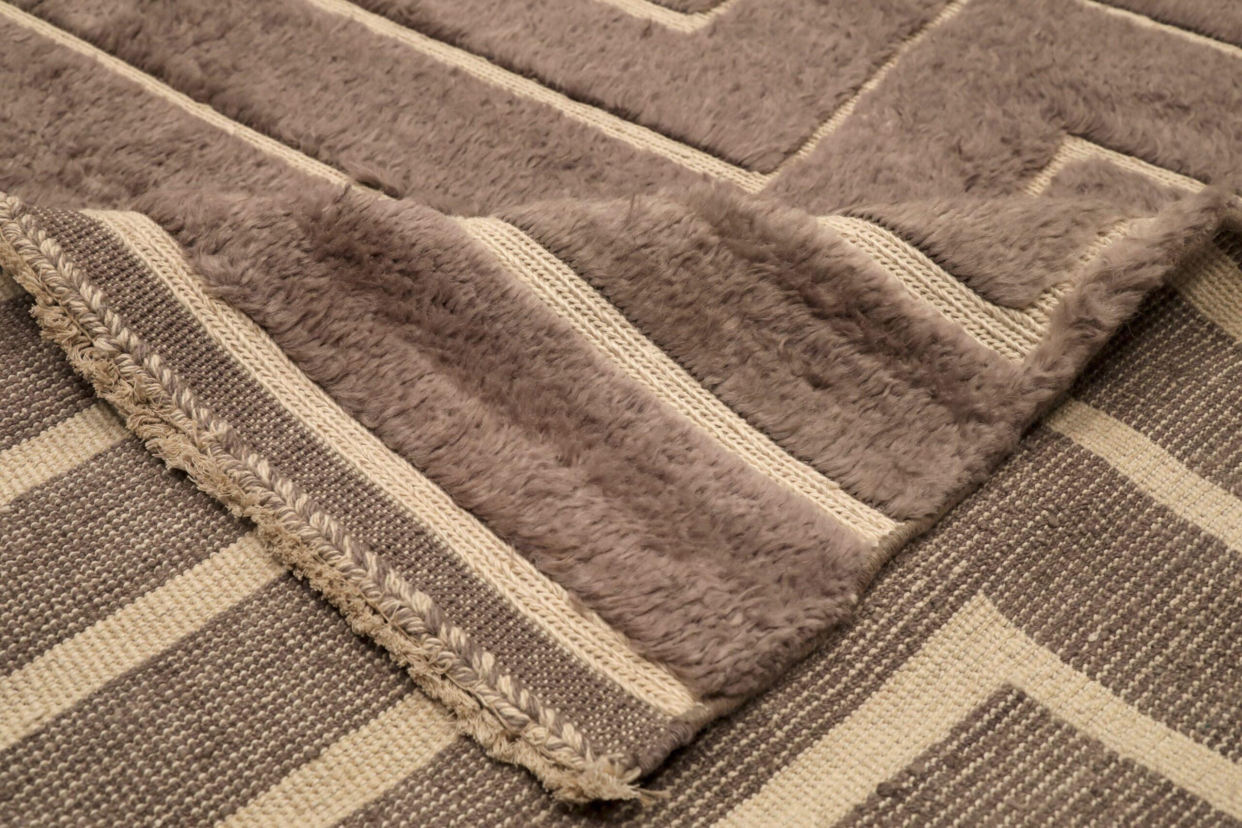 Hand-Woven Afghanistan Moroccan Area Rugs - Wool Brown Ivory Terracotta - 96463 For Sale
