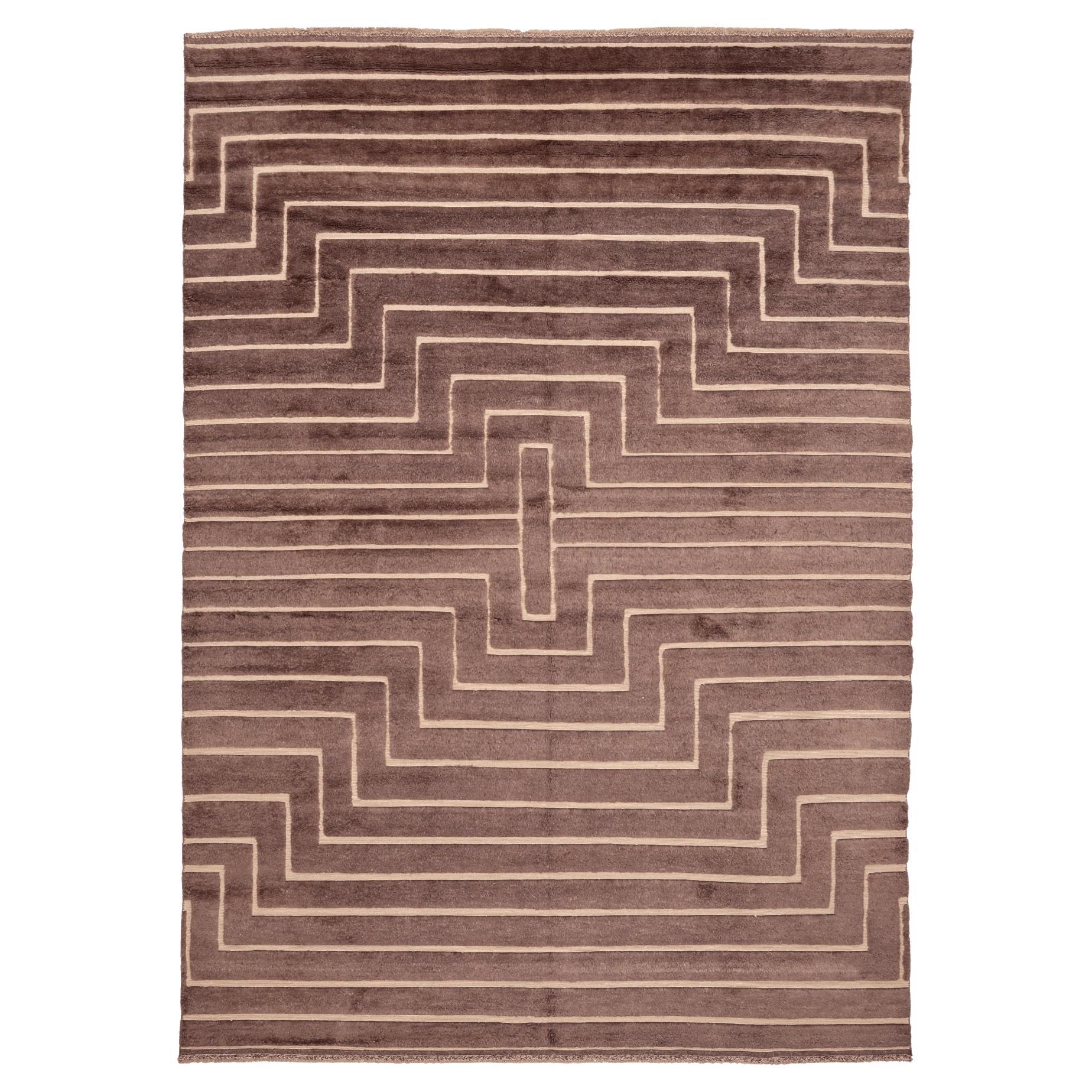 Afghanistan Moroccan Area Rugs - Wool Brown Ivory Terracotta - 96463 For Sale