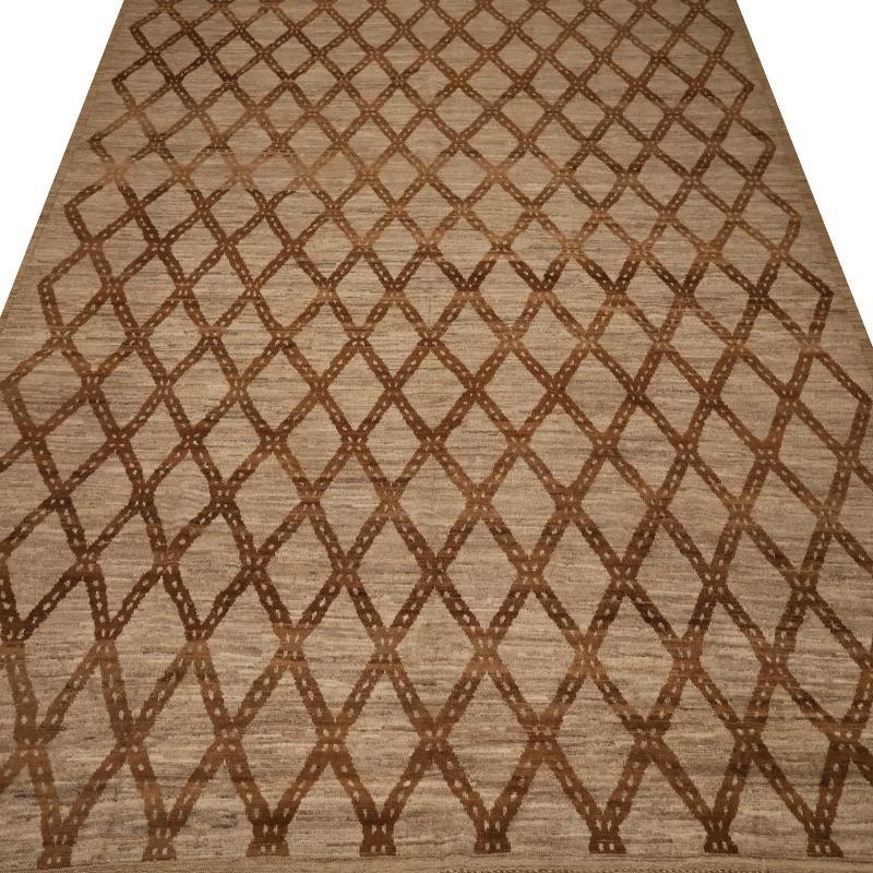 Afghano Tappeti Afghanistan Moroccan Area Rugs - Lana Marrone Taupe Design - 98434 in vendita