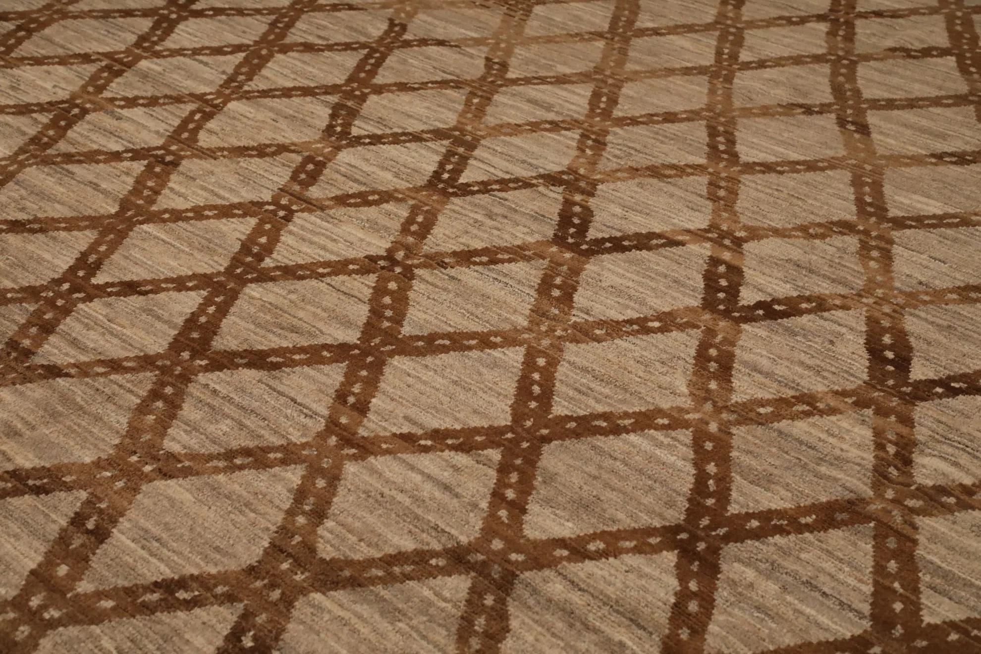 Tessuto a mano Tappeti Afghanistan Moroccan Area Rugs - Lana Marrone Taupe Design - 98434 in vendita