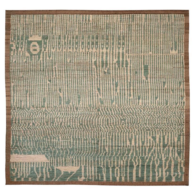 Tapis marocains afghans - motif en laine vert ivoire - 96376