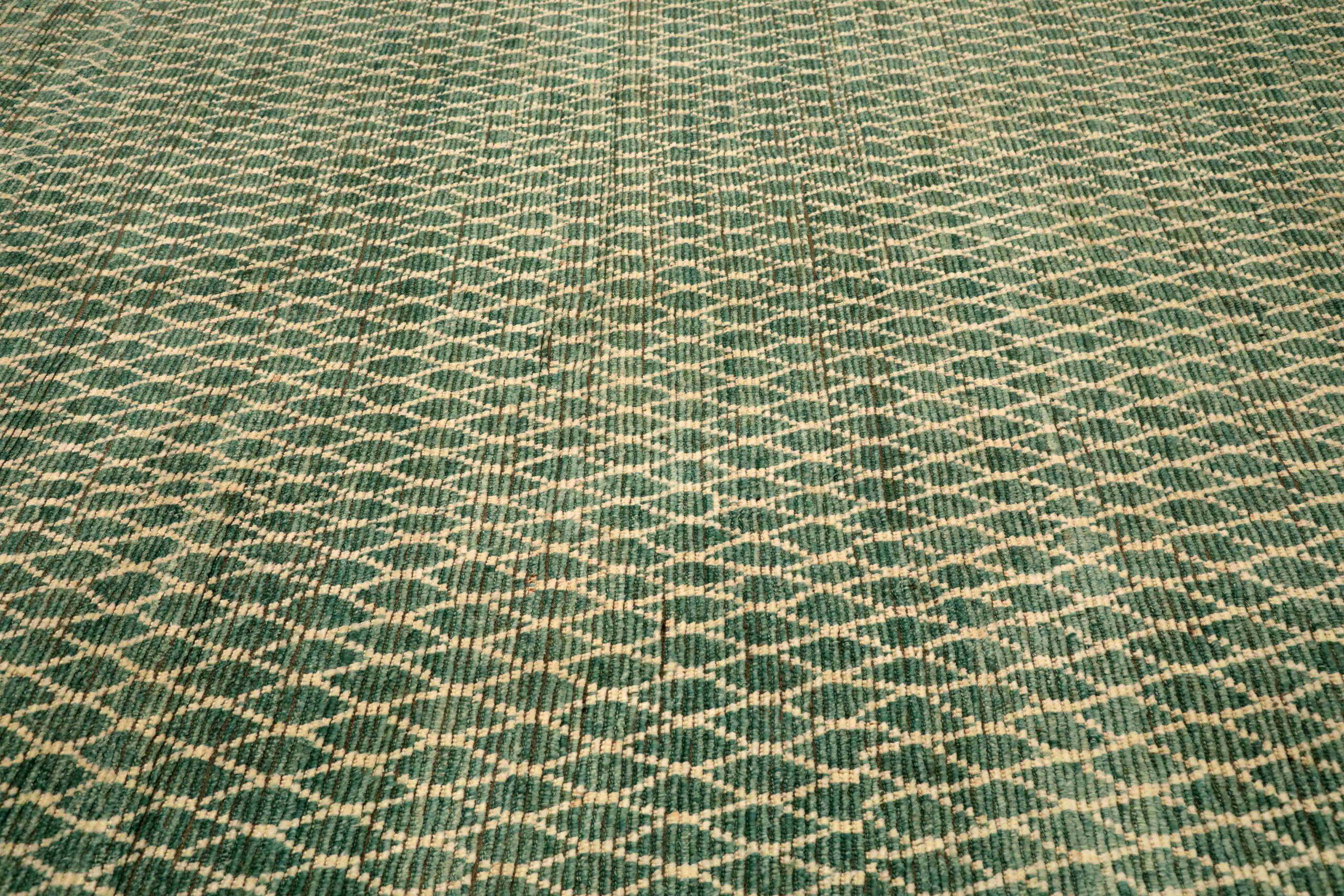 Alfombras marroquíes de Afganistán - Lana Verde Marfil - 96439 Anudado a mano en venta
