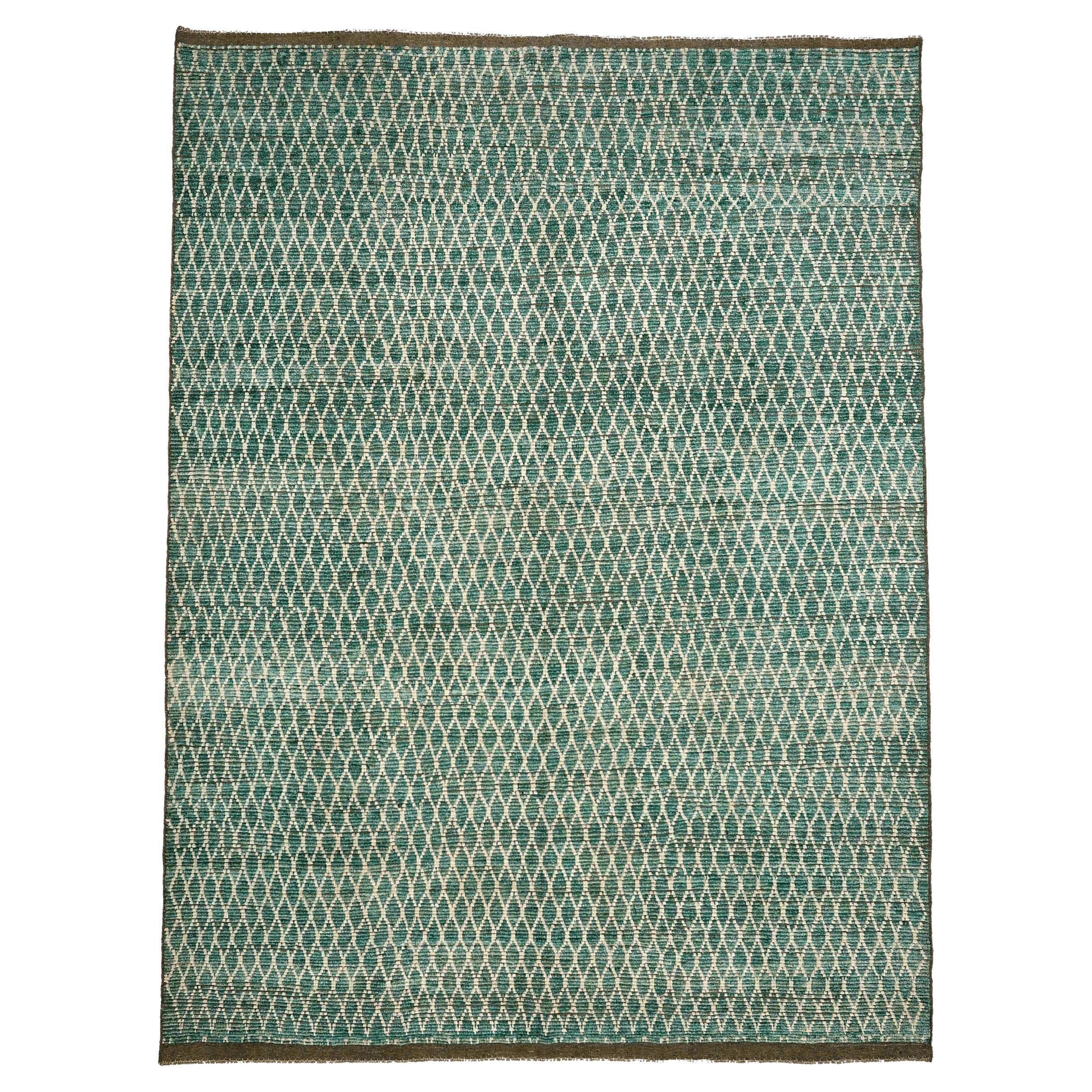 Afghanistan Marokkanische Teppiche - Wolle Grün Elfenbein Design - 96439