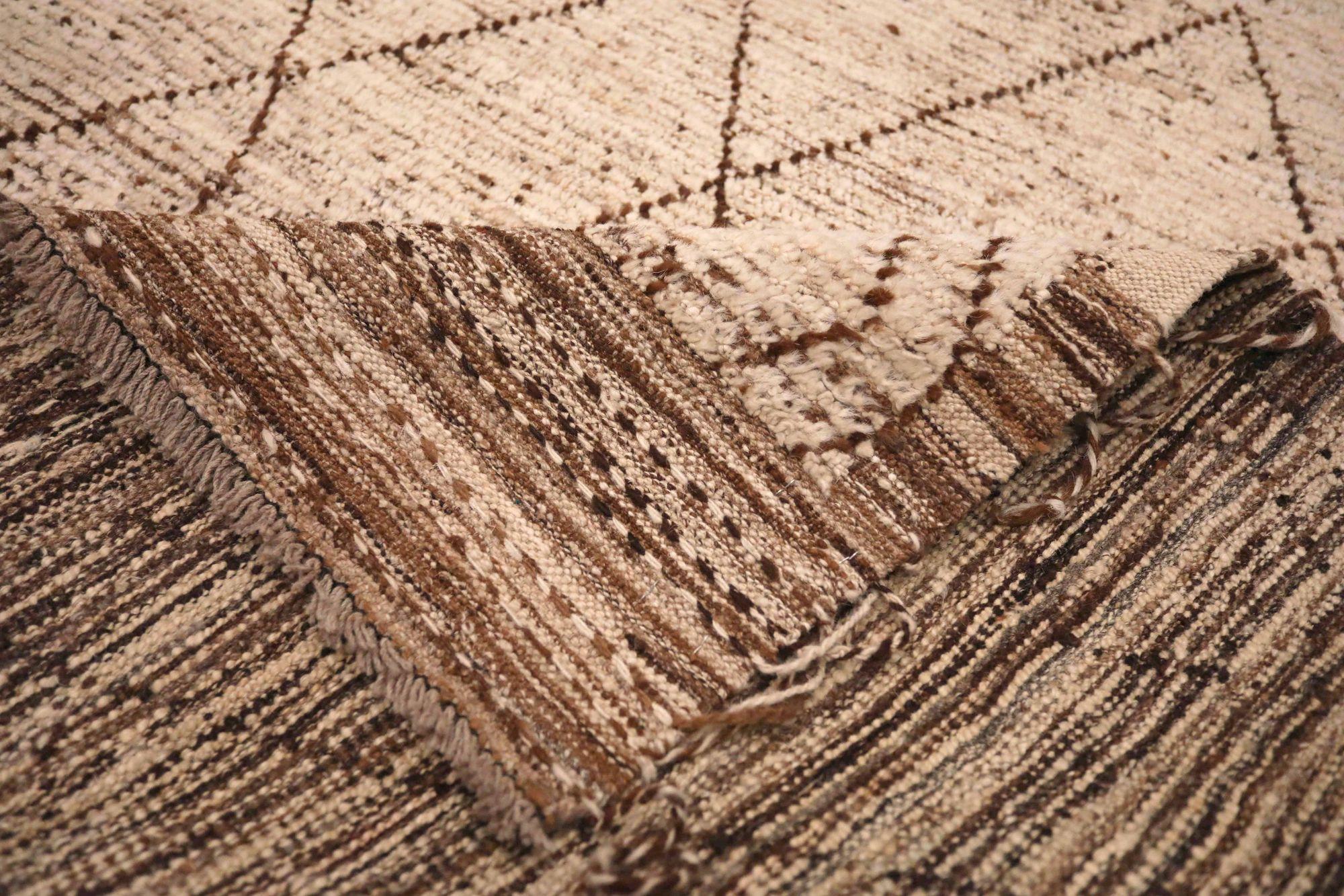 Afghano Tappeti Afghanistan Moroccan Area Rugs - Wool Ivory Design - 93585 in vendita