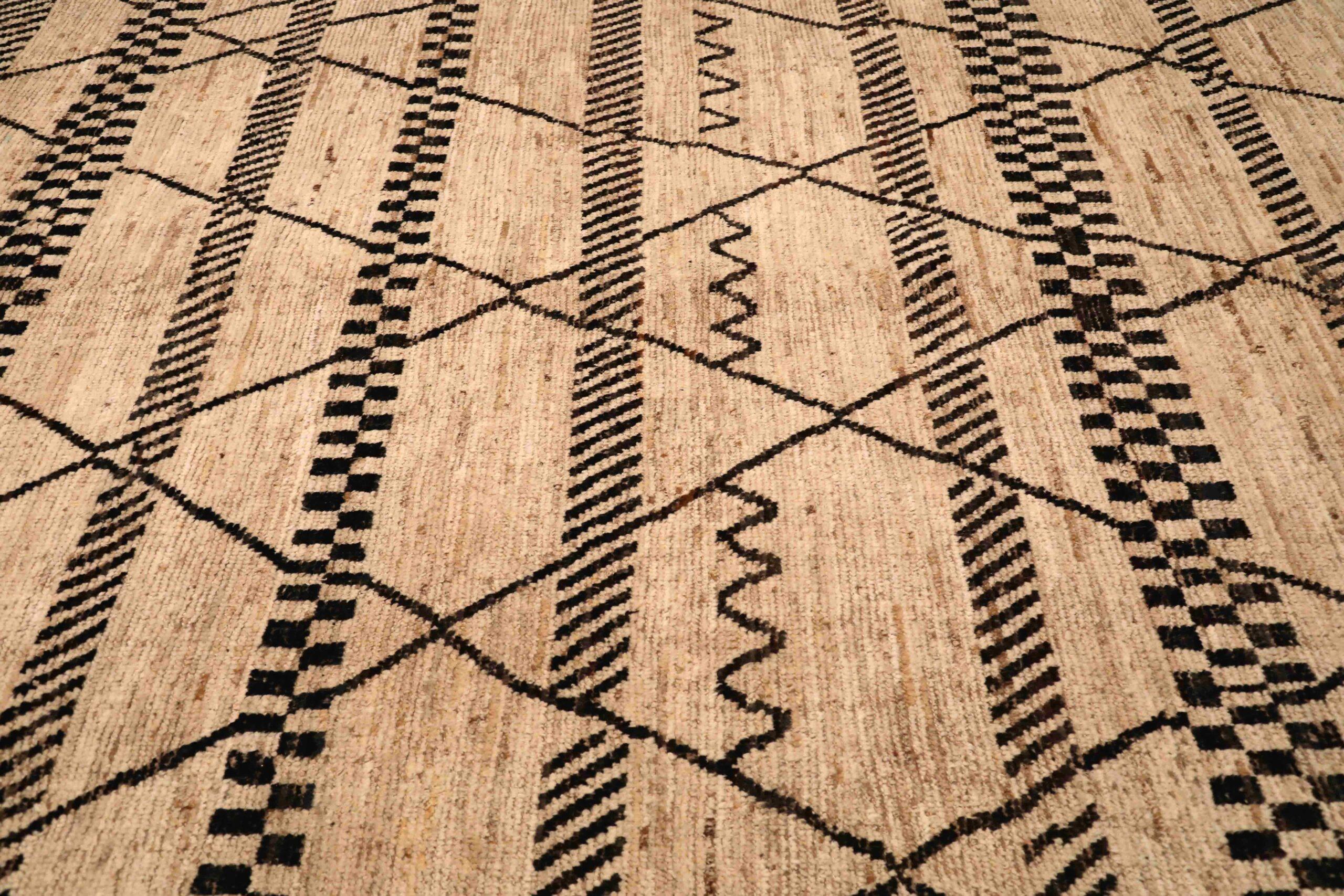 Afghano Tappeti Afghanistan Moroccan Area Rugs - Wool Ivory Design - 96385 in vendita