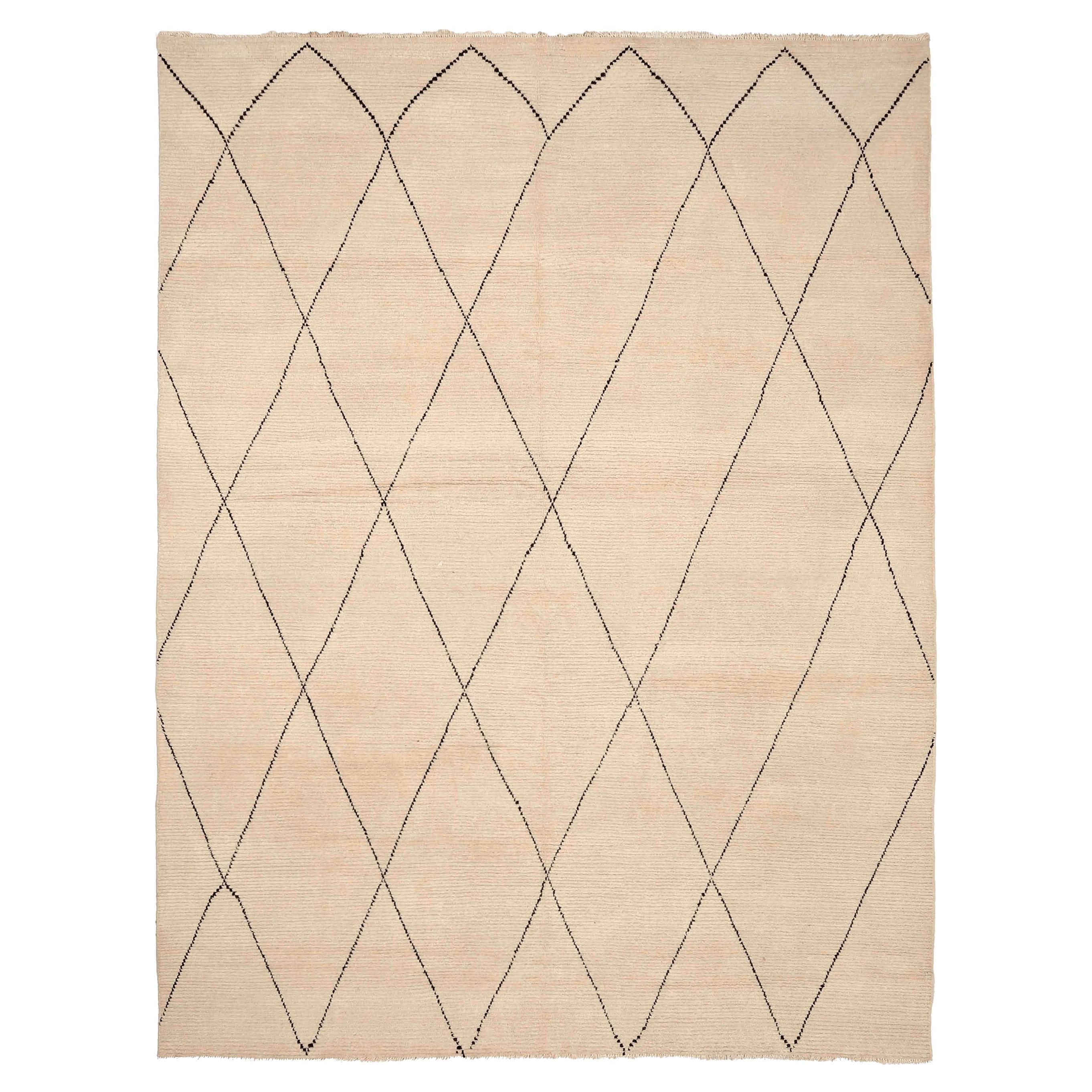 Afghanistan Moroccan Area Rugs - Wool Ivory Design - 96422 For Sale