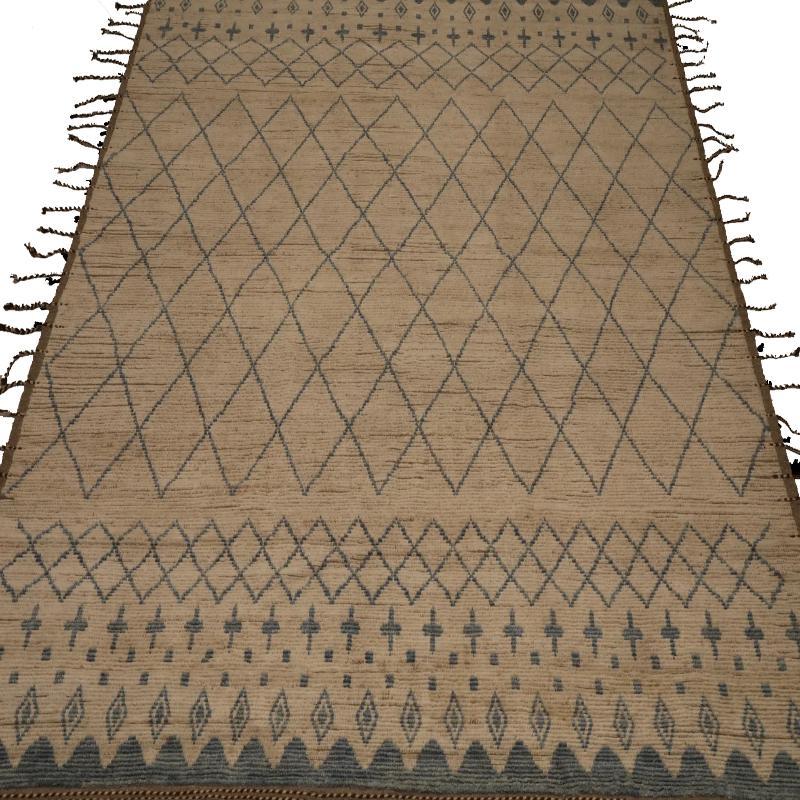 Marokkanische Teppiche aus Afghanistan - Wolle in elfenbeinfarbenem Design - 96424 (Stammeskunst) im Angebot